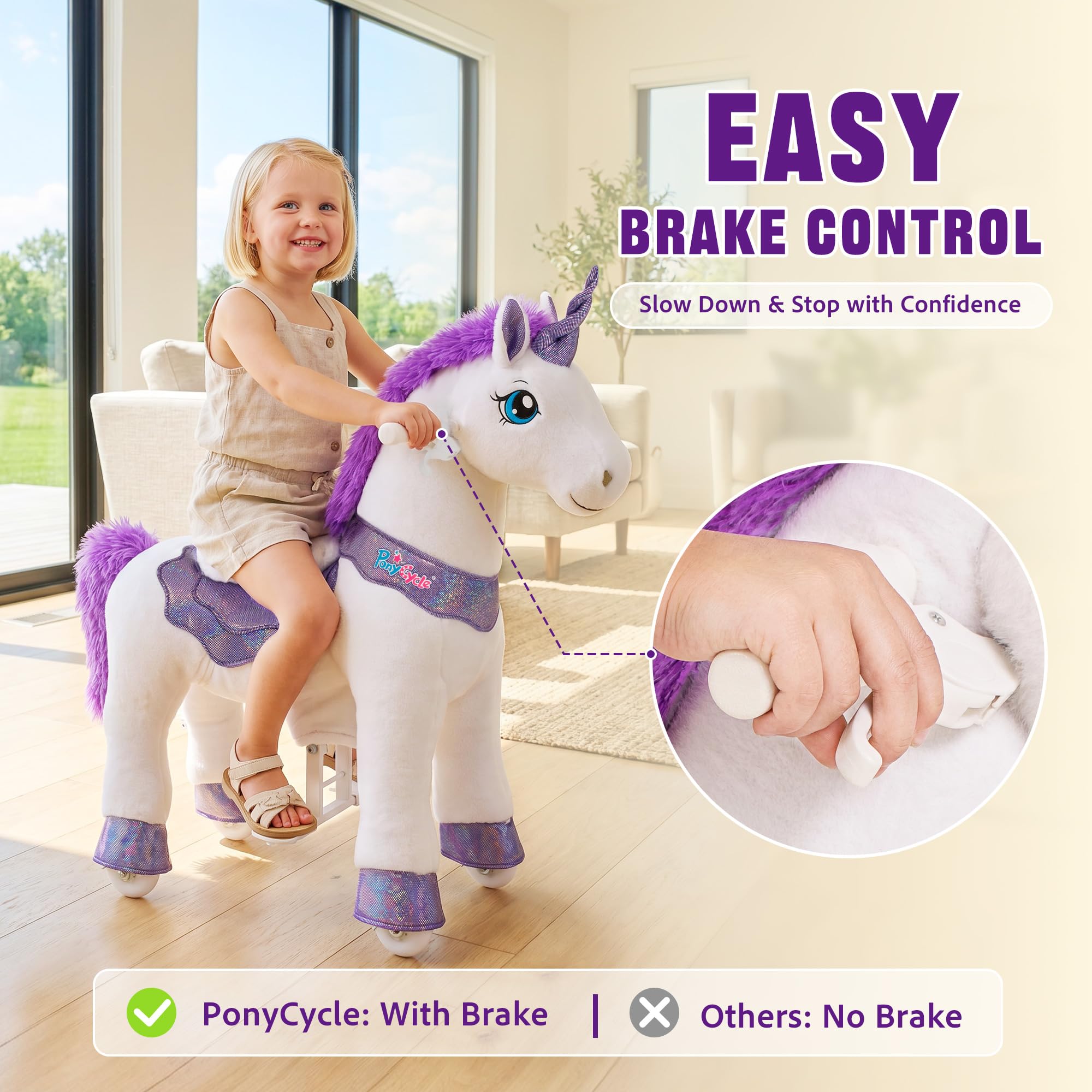 PonyCycle Ride on Toys Riding Black Horse Toys No Battery Required (with Brake/ 30" Height/Size 3) Pony Rider Walking Animals Rocking Horse Ride on Horse for Kids Riding Toys E338