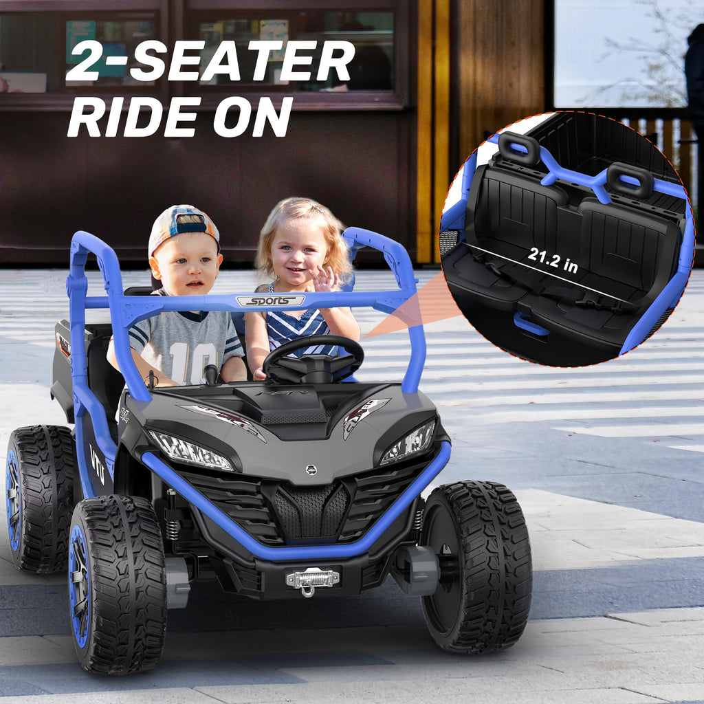 ANPABO 24V 2 Seater Ride On Dump Truck, 4x75W, Max 5 Mph, EVA Tire, Kids Electric Car with Electric Dump Bed, Shovel, Music, Ride on Toy for Big Kids w/Parent Remote Control for Ages 3-8, Blue