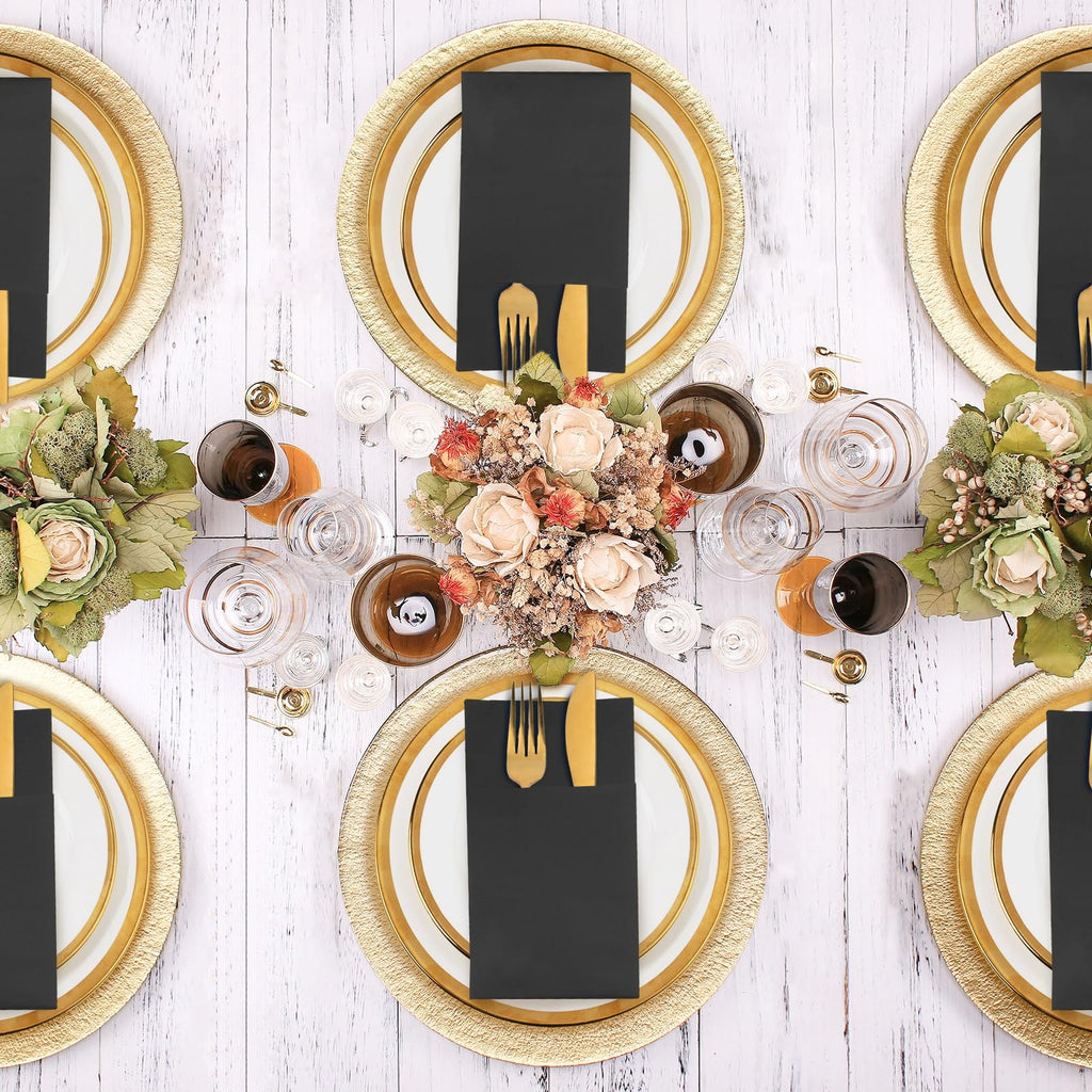 KAMMAK Black Napkins Disposable with Pocket Wedding Decorative Dinner Paper Napkins 100 Pack Linen Feel Prefolded Guest Hand Towels for Party Decoration, Cocktail Reception, Hotel (16.5 x 16.5 inch)