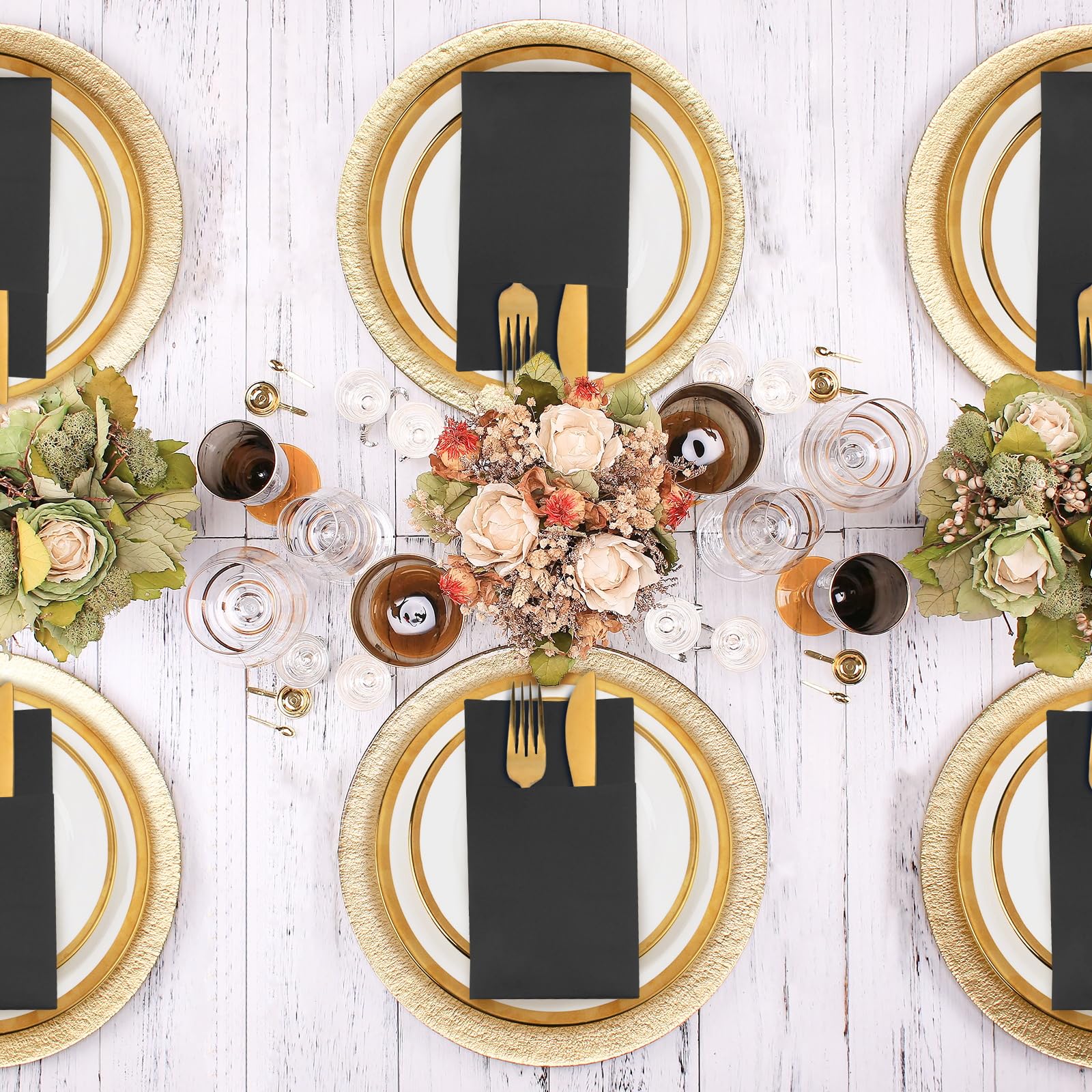 KAMMAK Black Napkins Disposable with Pocket Wedding Decorative Dinner Paper Napkins 100 Pack Linen Feel Prefolded Guest Hand Towels for Party Decoration, Cocktail Reception, Hotel (16.5 x 16.5 inch)