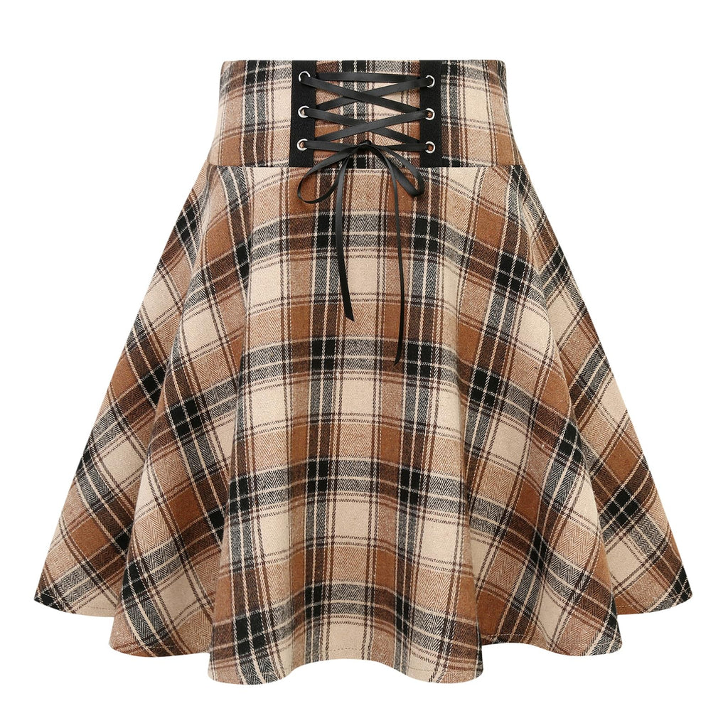 IDEALSANXUN Gothic Plaid Mini Skirts for Women Short High Waist Plaid Skirts