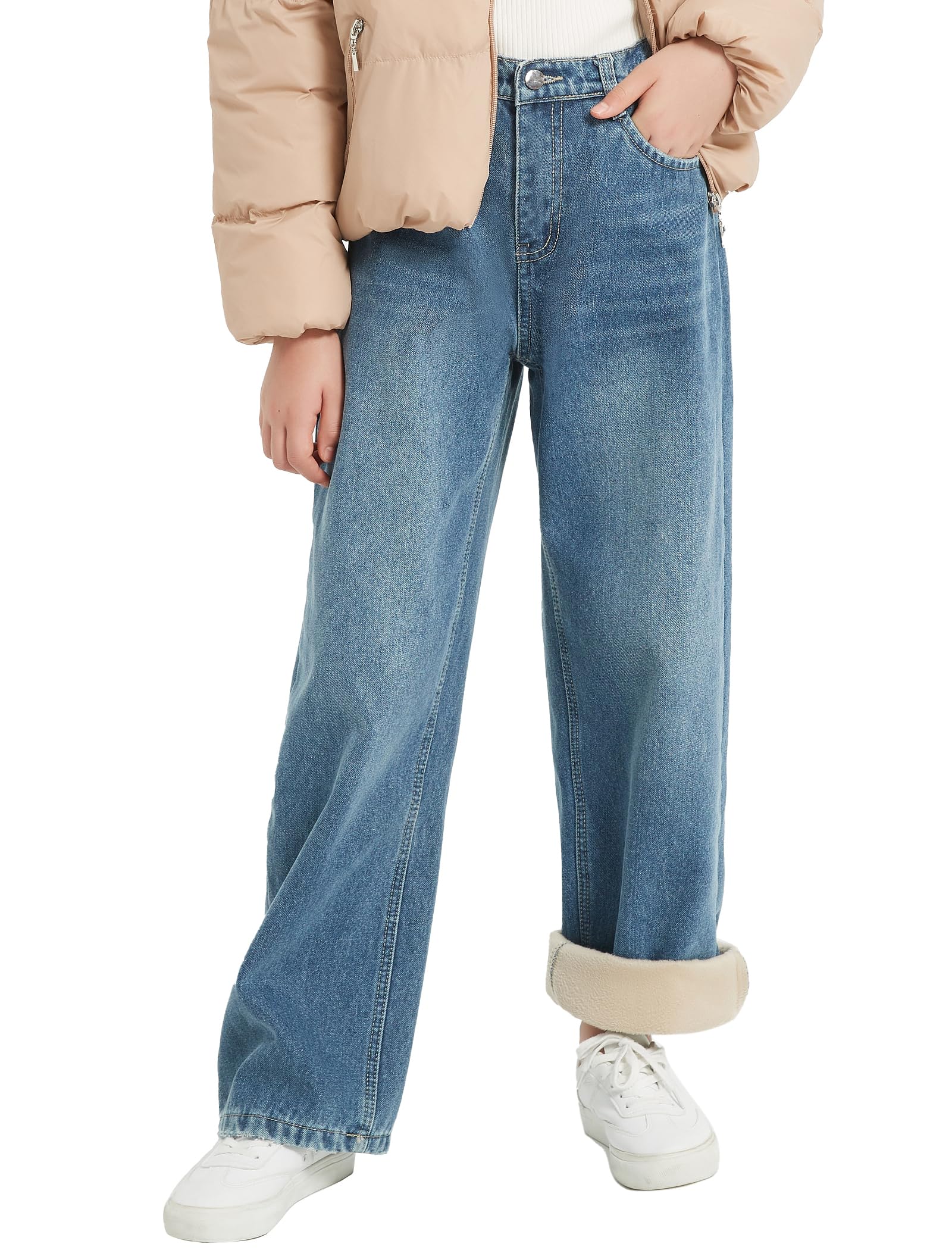 EXARUS Girls Jeans Baggy Wide Leg Cute Teen Tween Long Denim Pants Clothes Tall Junior Elastic Band Pockets