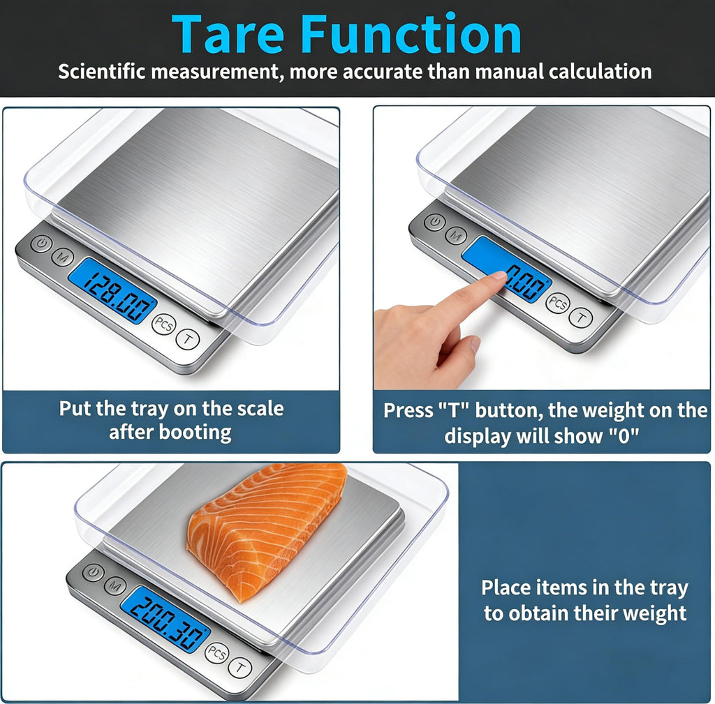Small Digital Gram Scale 1000g by 0.01g, MEIYA High Accuracy Scale for Food Ounces and Grams, Upgrade USB Charging Kitchen Scale Digital Weight for Cooking, Baking, with Tare Function, 9 Units, 2 Tray