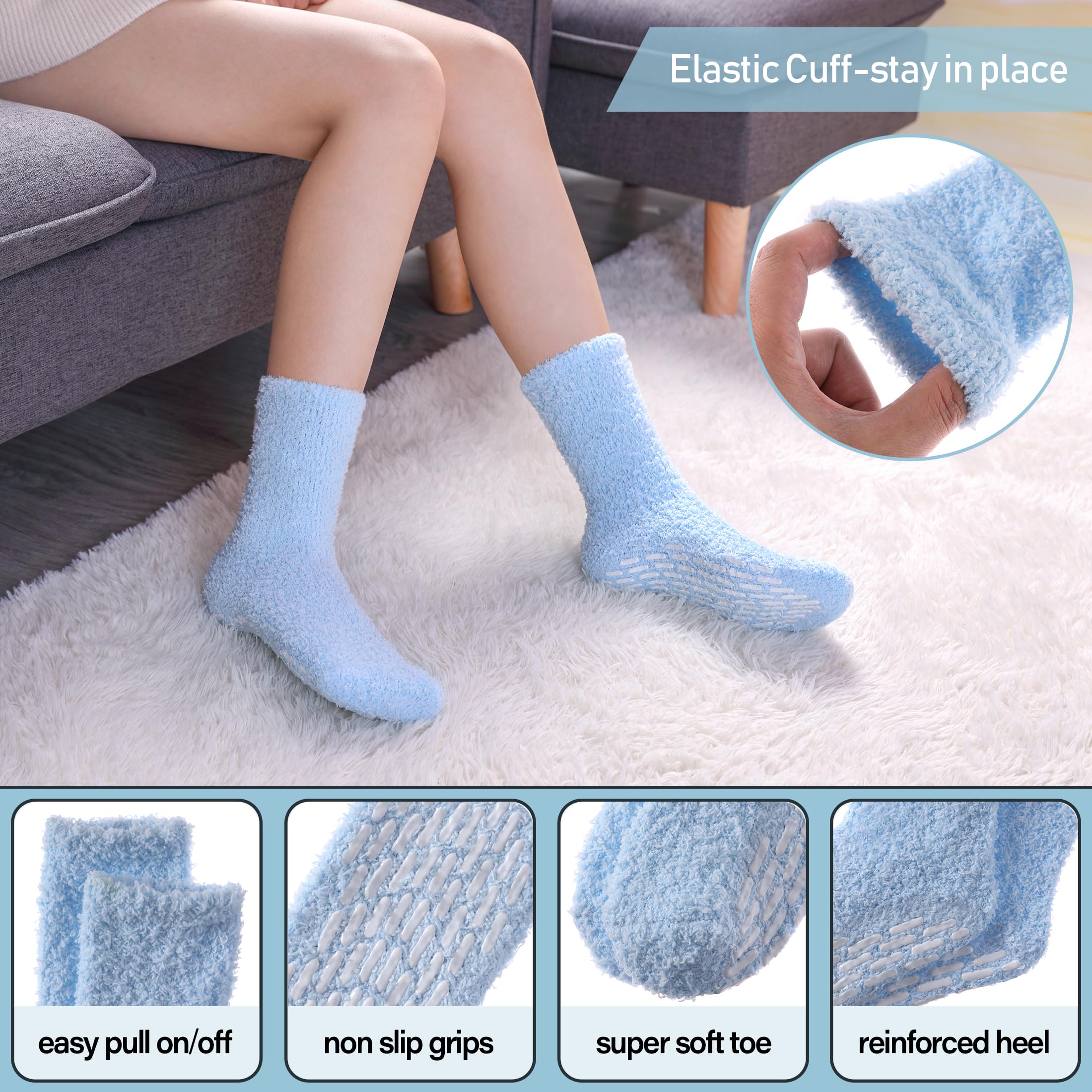 Yebing Non Slip Hospital Socks for Women with Grips Fuzzy Cozy Anti Skid Slipper Socks Winter Warm Soft Fluffy Sleep Socks