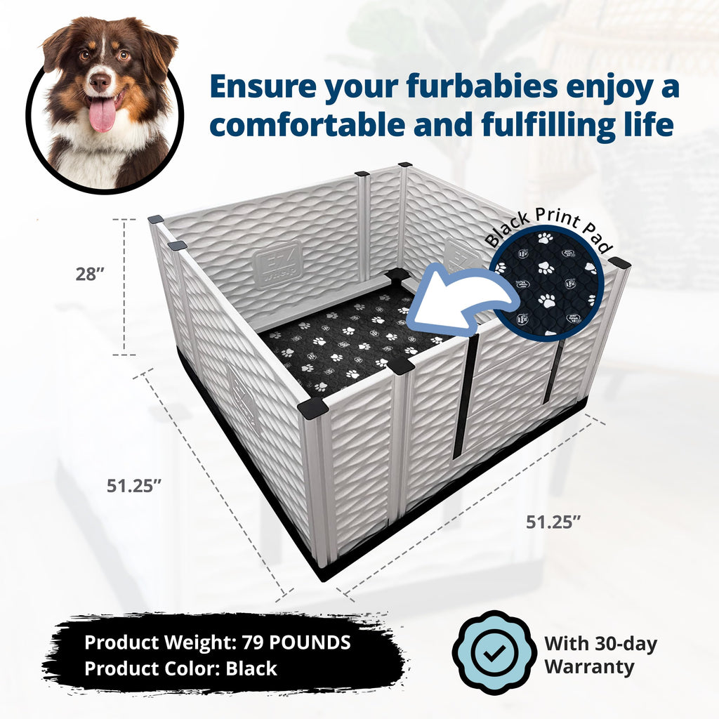 EZwhelp EZclassic Windowed 48"x48"x18" Whelping Box with Rails and Windowed Walls, Padded Dog Whelping Box, Black Pad