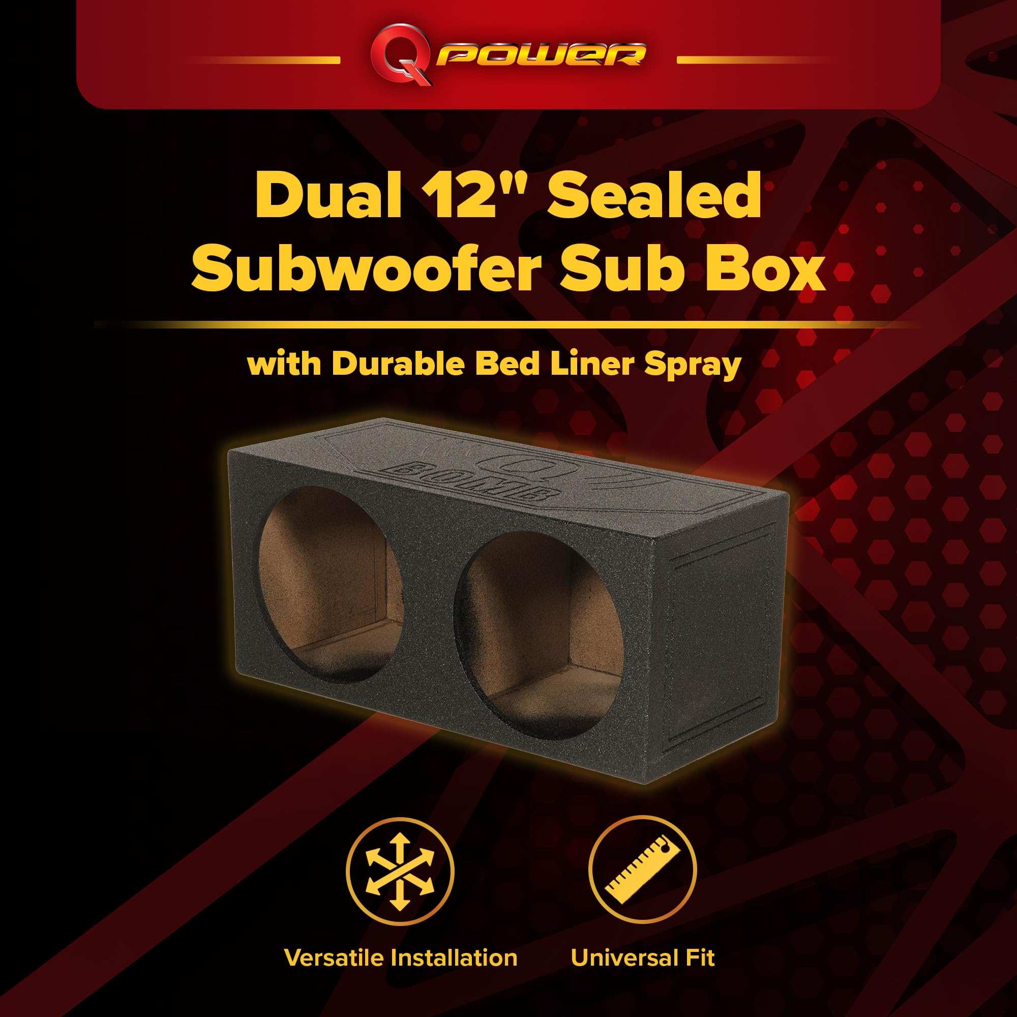 QPower 12 Inch Dual Subwoofer Box, High-Performance Vented Speaker Enclosure, Black - Car Audio and Sound System Accessories - Portable Equipment for Subwoofers