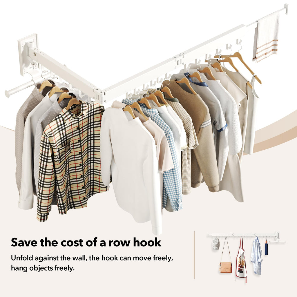 HEILAIYI Clothes Drying Rack for Laundry,Wall Mounted Clothes Hanger Rack,Folding,Retractable,Collapsible(J Shape Hooks)