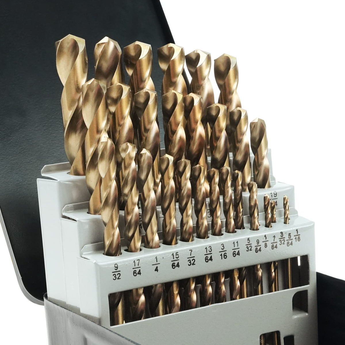GMTOOLS 13Pcs Cobalt Drill Bits Set, M35 HSS 135 Degree Tip, Twist Jobber Length Drill Bit Kit for Hardened Metal, Cast Iron, Stainless Steel, Plastic and Wood with Storage Case 1/16"-1/4"