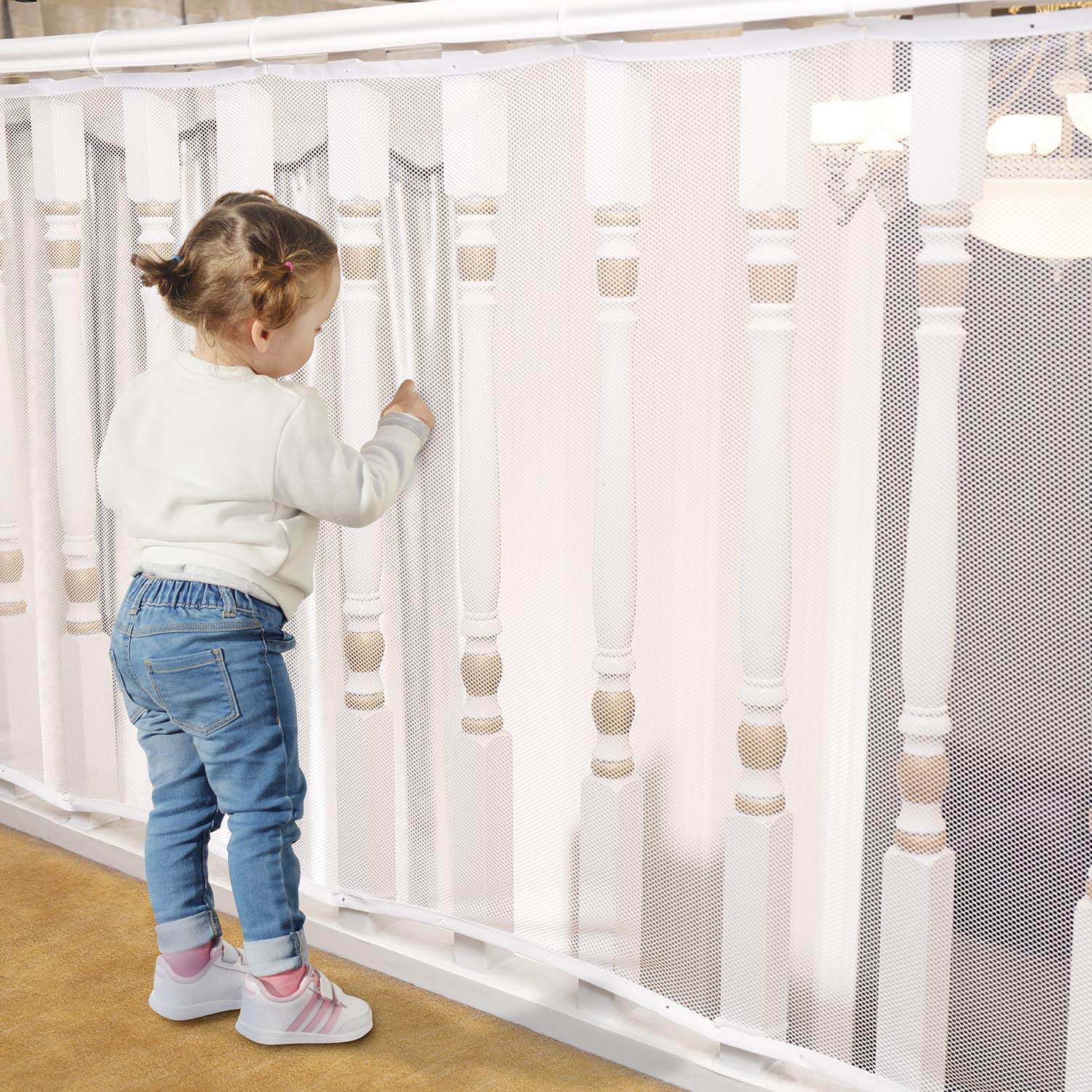 Baby Gates for Stairs with Banister, Guard Safety Net for Baby, 10ft x 3ft Stair Railing Mesh Barrier for Kids, Cats, Dogs, Child Safety Rail Guard - Dark Brown