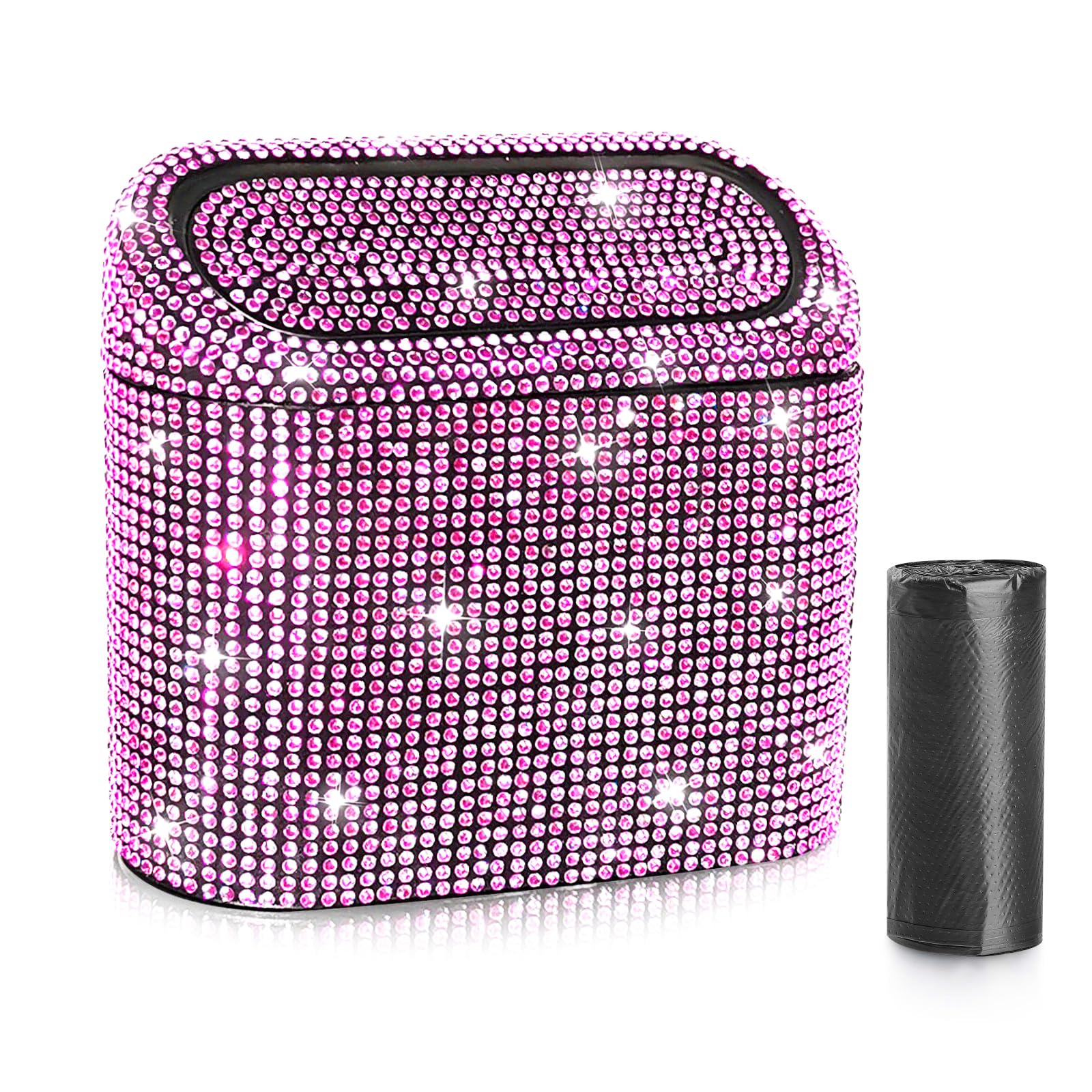 Accmor Car Trash Can with Lid, Mini Auto Dustbin Garbage Organizer with 30 Pcs Plastic Trash Bag, Automotive Garbage Container Bin for Vehicle, Home, Office