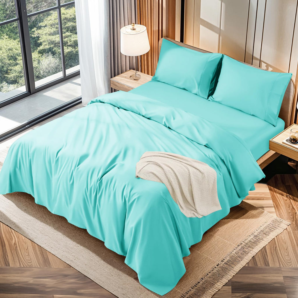 LBRO2M 100% Cotton 1200 Thread Count Full Size Sheets Set,16 inches Deep Pocket,Bed Sheet 4 Piece Sets (Black, Full)