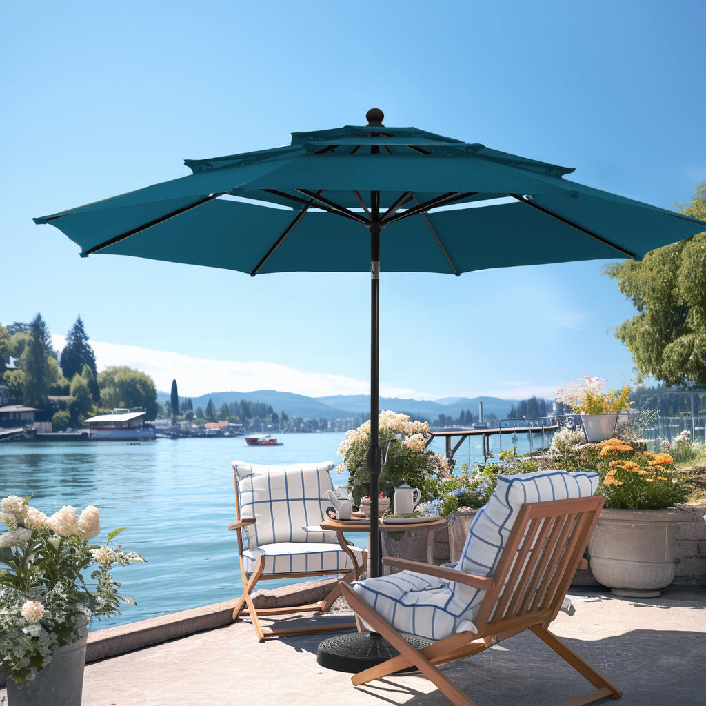 PHI VILLA 10ft Patio Umbrellas, Outdoor 3 Tier Vented Large Market Table Umbrella with 8 Sturdy Ribs and 1.5" Umbrellla Pole for Lawn Poolside Garden Terrace, Beige(No Base)