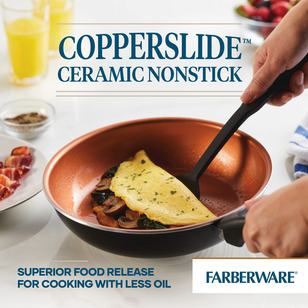 Farberware Glide Ceramic Nonstick Saute Pan / Frying Pan / Fry Pan with Lid and Helper Handle - 4 Quart, Black