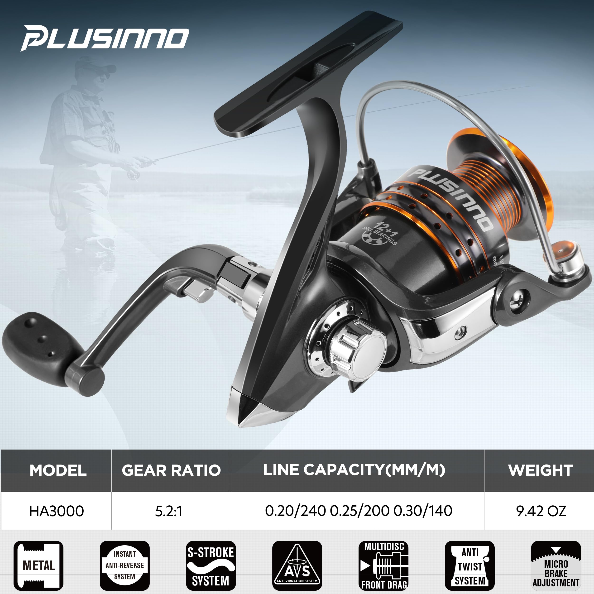 PLUSINNO Fishing Rod, Telescopic Fishing Rod and Reel Combo, Collapsible Travel Fishing Pole Rod Starter Kit, Carbon Fiber Fishing Rods and 12 +1 Bearings Stainless Steel, Fishing Gifts for Men Adults