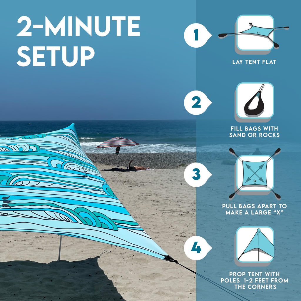 Neso Gigante Portable Beach Tent Sun Shelter - Lightweight Beach Shade Canopy - Easy Setup for Family Outings - Patented Reinforced Corners - UPF 50+ - 8ft Tall, 11 x 11ft - Save The Whales