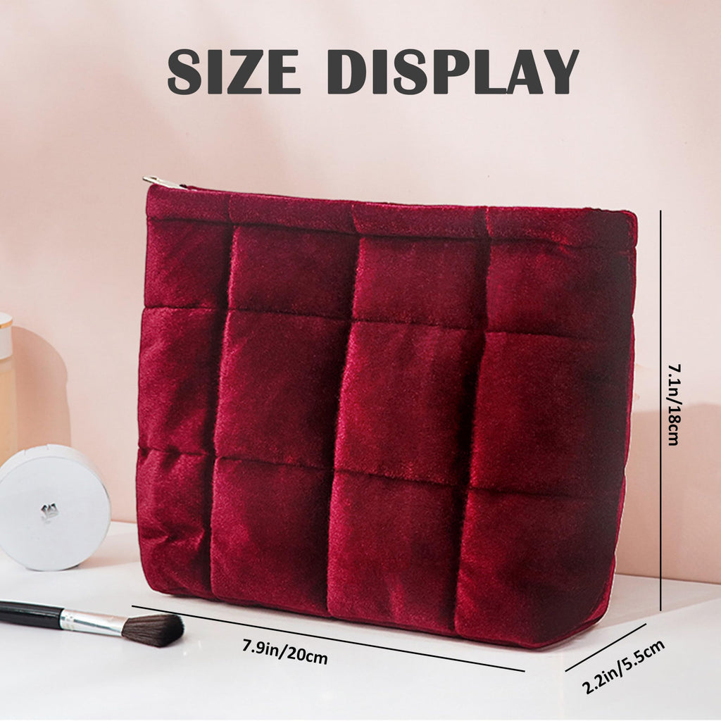 Puffy Quilted Makeup Bag for Women, Cosmetic Bag, Travel Toiletry Organizer Pouch Clutch (Black Flowers)