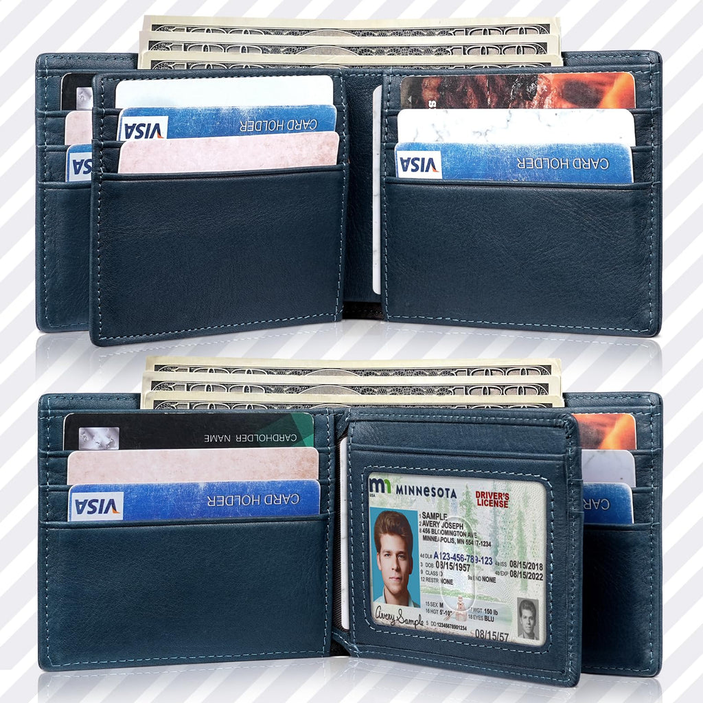 Artpaxy Mens Wallet Genuine Leather Bifold RFID Blocking Wallet for Men with 1 ID Window 13 Card Holders 2 cash pockets 1 Gift Box