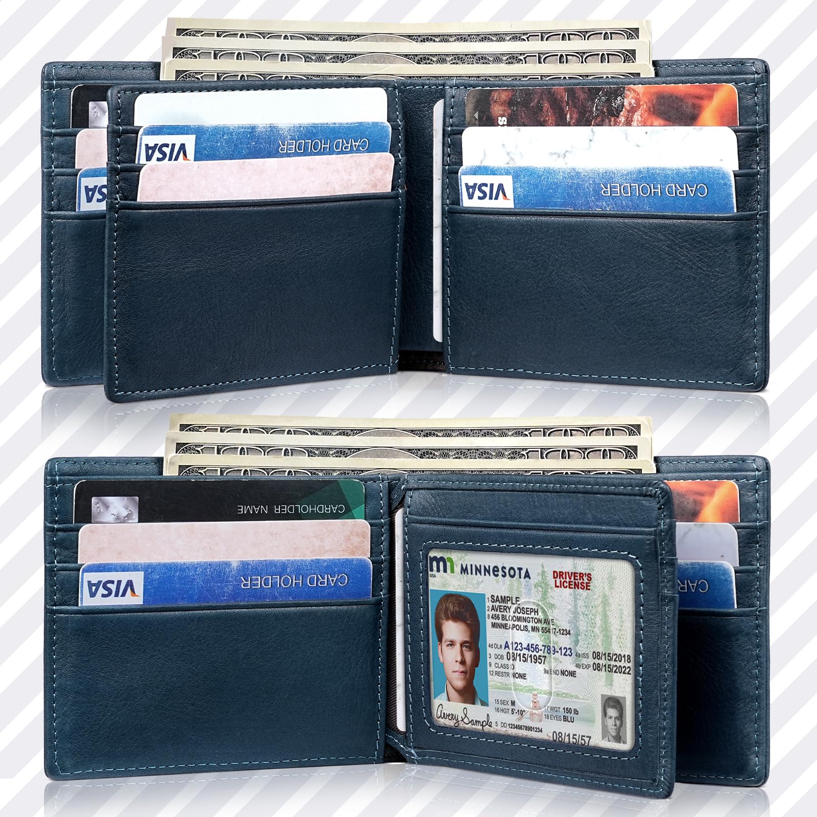 Artpaxy Mens Wallet Genuine Leather Bifold RFID Blocking Wallet for Men with 1 ID Window 13 Card Holders 2 cash pockets 1 Gift Box