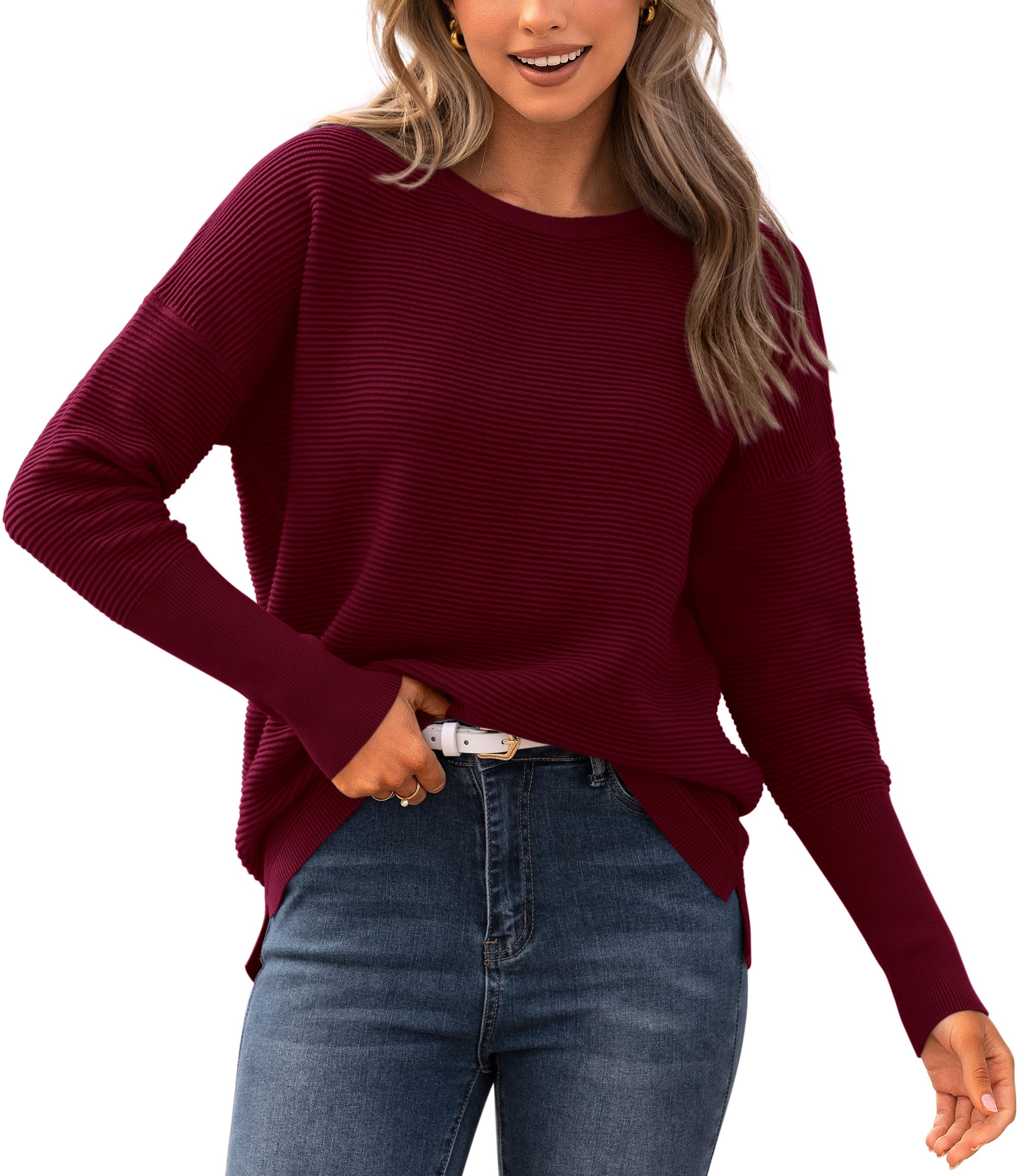 BTFBM Fall Sweaters for Women 2026 Casual Long Sleeve Sweater Striped Loose Fit Pullover Tops
