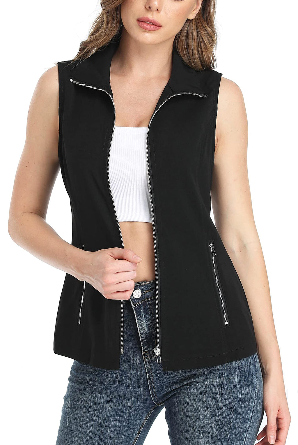 MISS MOLY Women's Lightweight Vest Casual Zip Up Utility Vest Hiking Golf Sleeveless Jackets with Pockets
