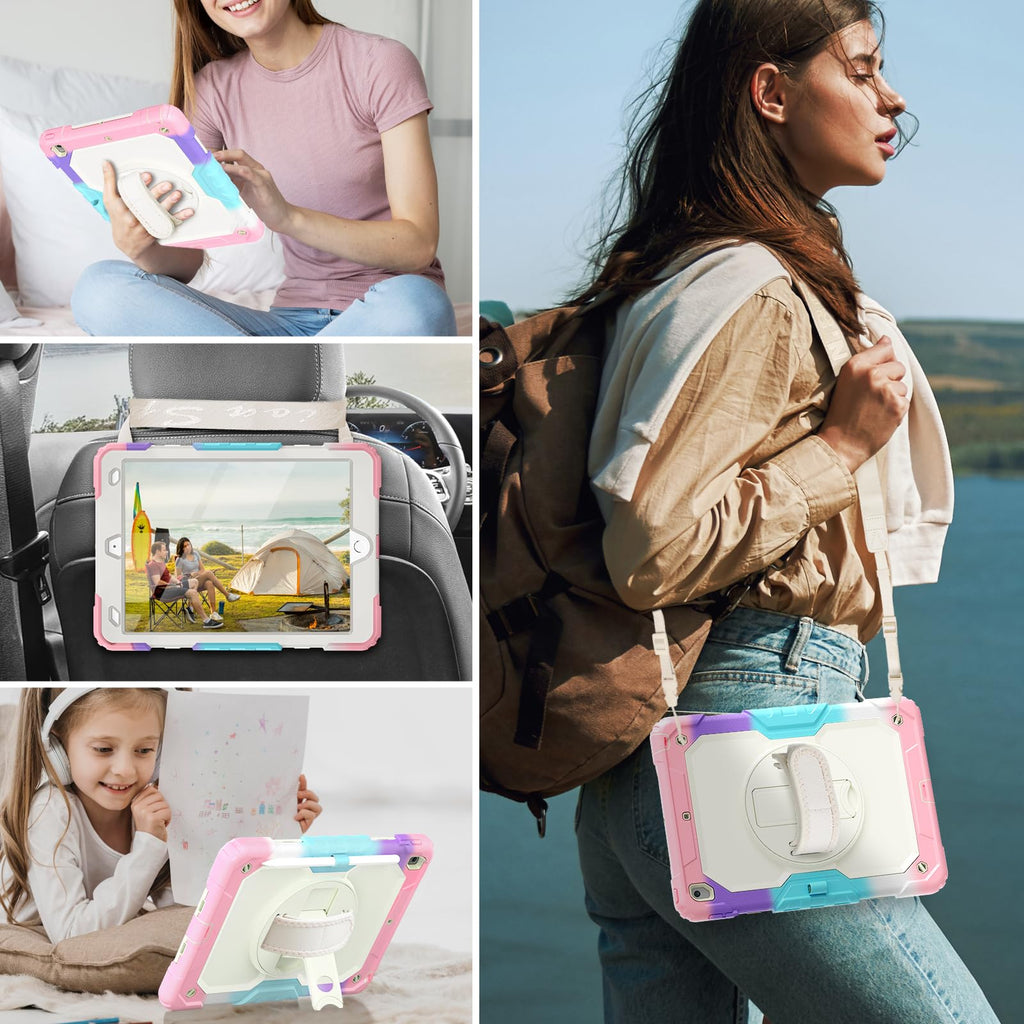 HXCASEAC Case for iPad 9th/8th/7th Generation 10.2 inch, with Pencil Holder, Screen Protector, Hand Strap, Heavy Duty Protective for iPad 9/8/7 Case 10.2-inch 2021/2020/2019, Orange