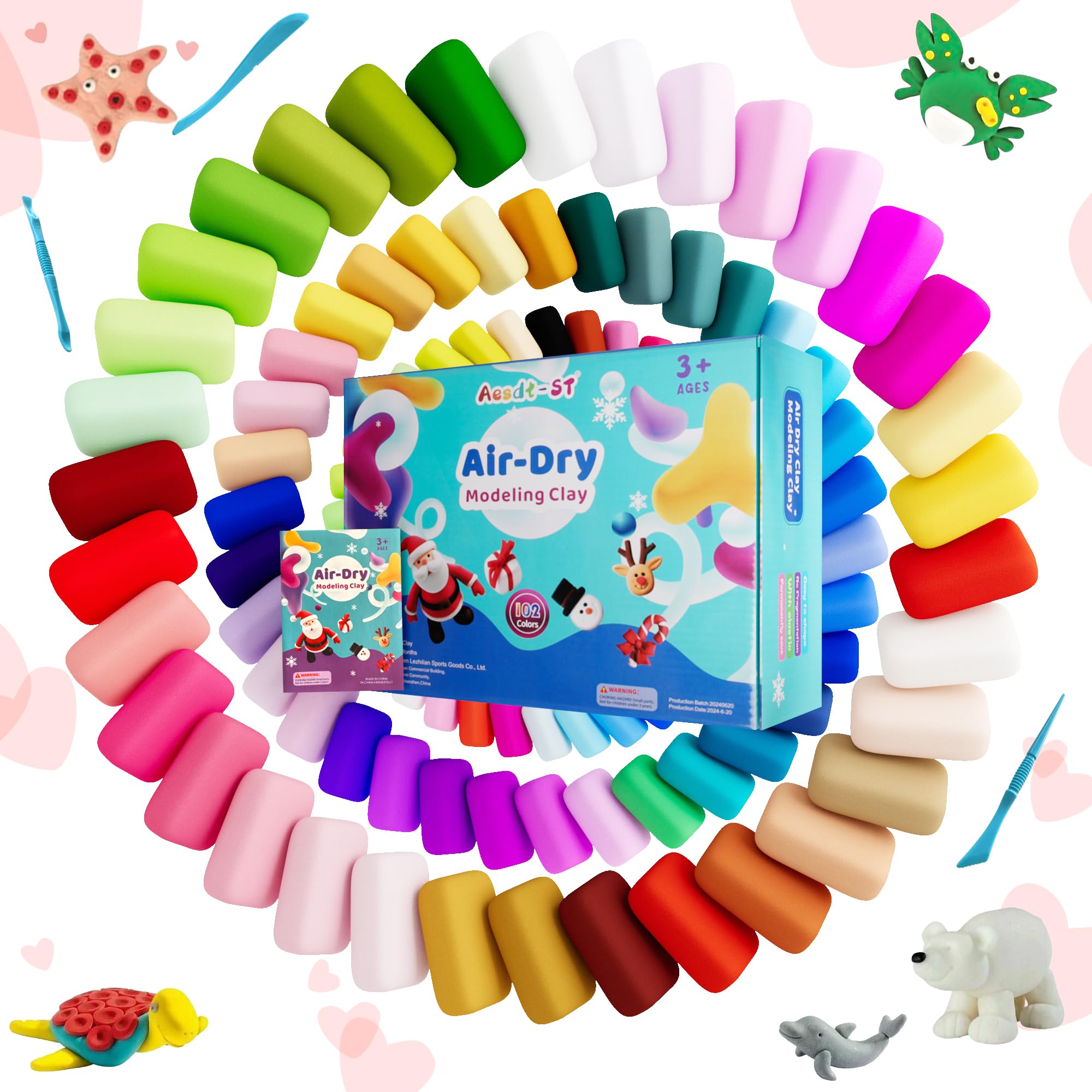 Air Dry Clay 102 Colors, Modeling Clay for Kids, Magic Clay, DIY Molding Clay Kit with Sculpting Tools, Soft and Non-Sticky, Arts and Crafts Gift for Boys Girls Kids