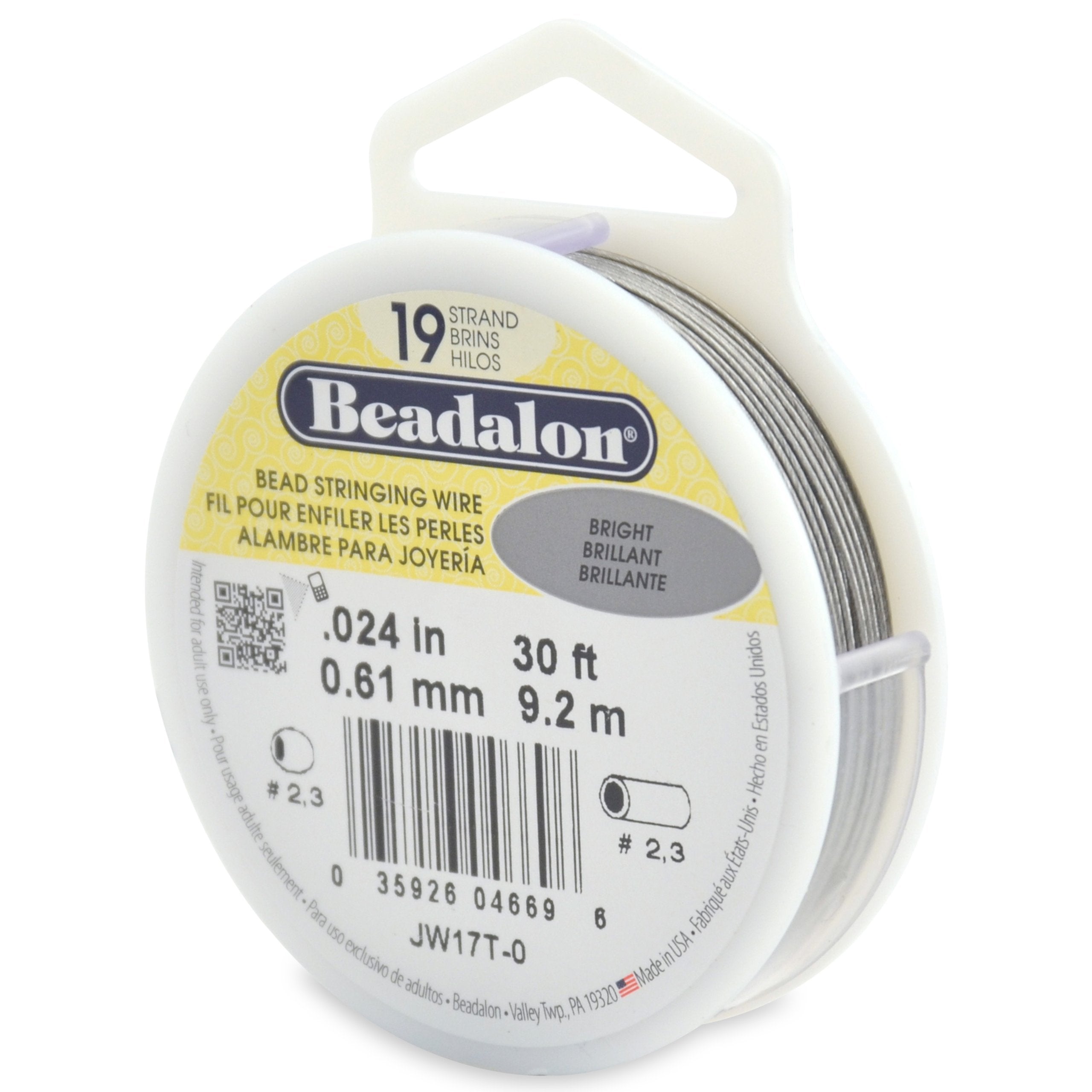 Beadalon 19 Strand Stainless Steel Bead Stringing Wire, .010 in / 0.25 mm, Bright, 100 ft / 31 m