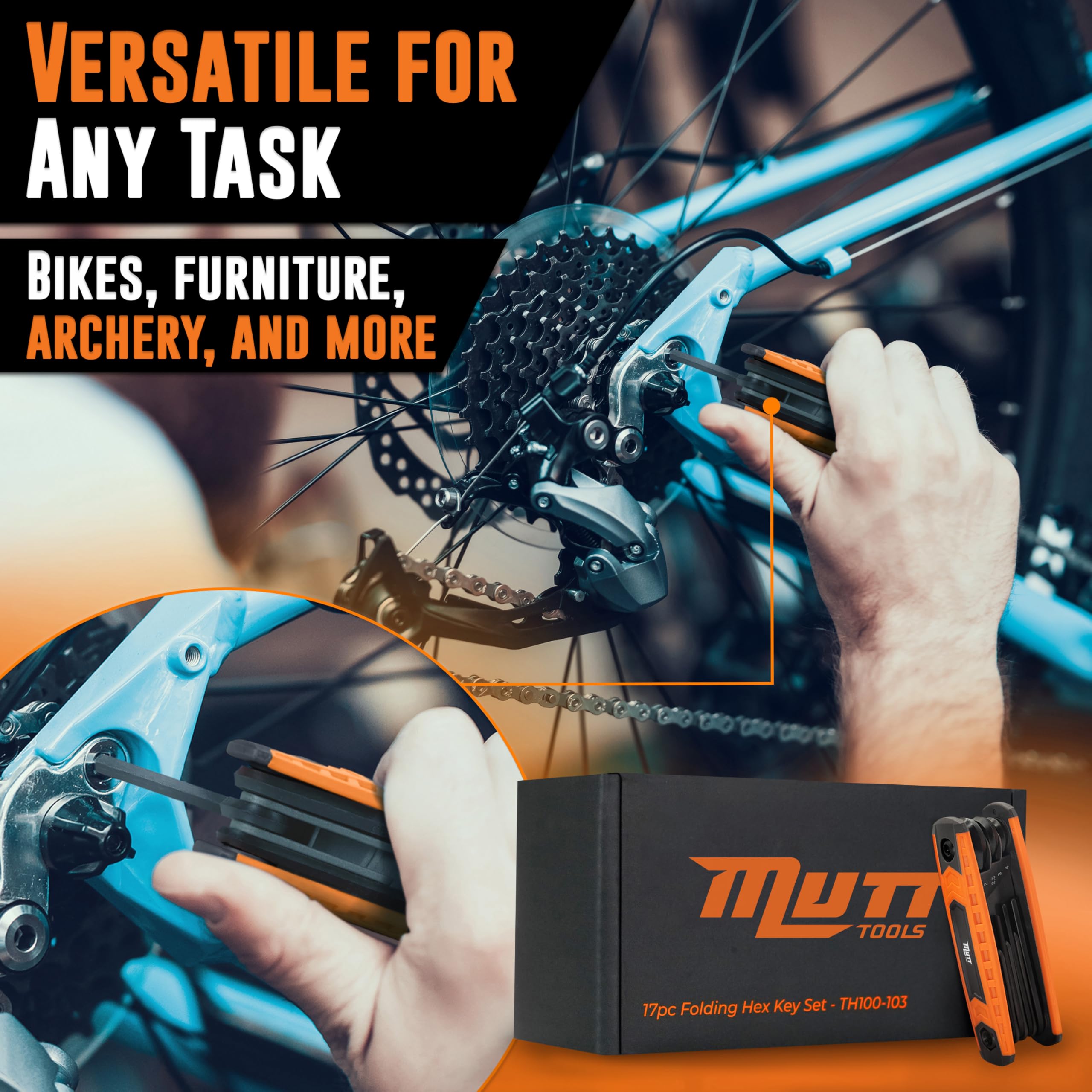 Mutt Tools 17pc Folding Allen Key Set - SAE & Metric Hex Wrench Set with Color-Coding - Compact Allen Wrench Tool for Bikes, DIY, Archery - Keys with Size Markings