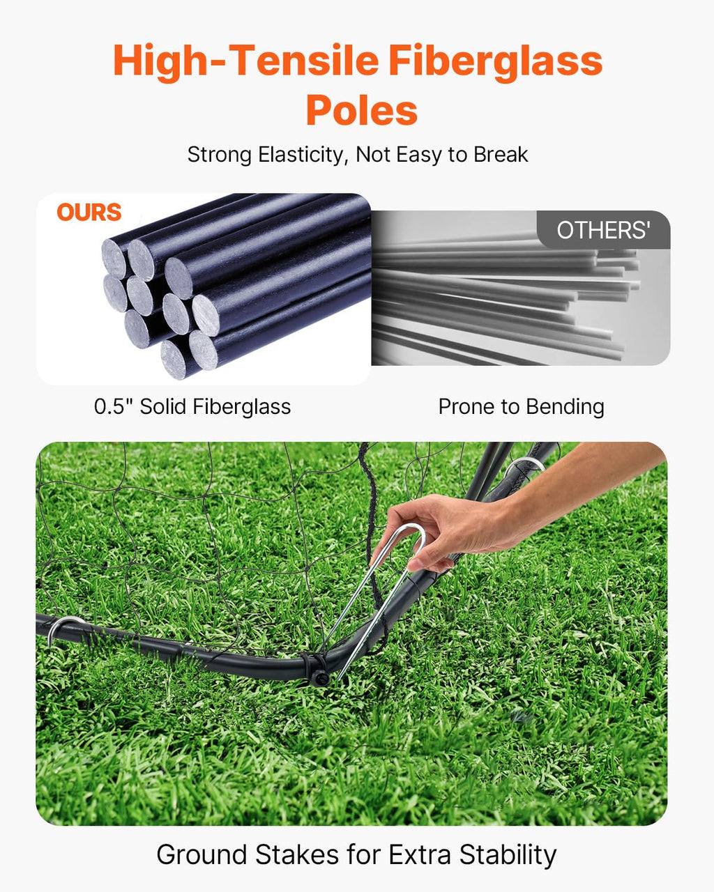 VEVOR Portable Soccer Goal, 12 x 6 ft Large Practice Soccer Net, Steel Fiberglass Structure Training Goal Set with Carry Bag, All-Weather Outdoor Use, for Backyards, Parks, School Fields