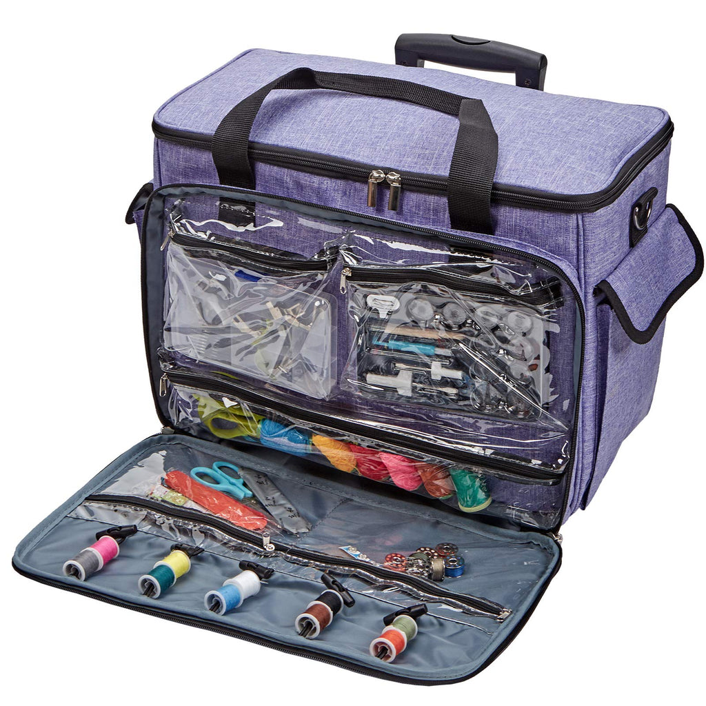HOMEST Sewing Machine Carry Case, with Shoulder Strap and Front Pocket | Fits most standard Singer, Brother and Janome machines, with storage pockets for sewing accessories and tools, Floral