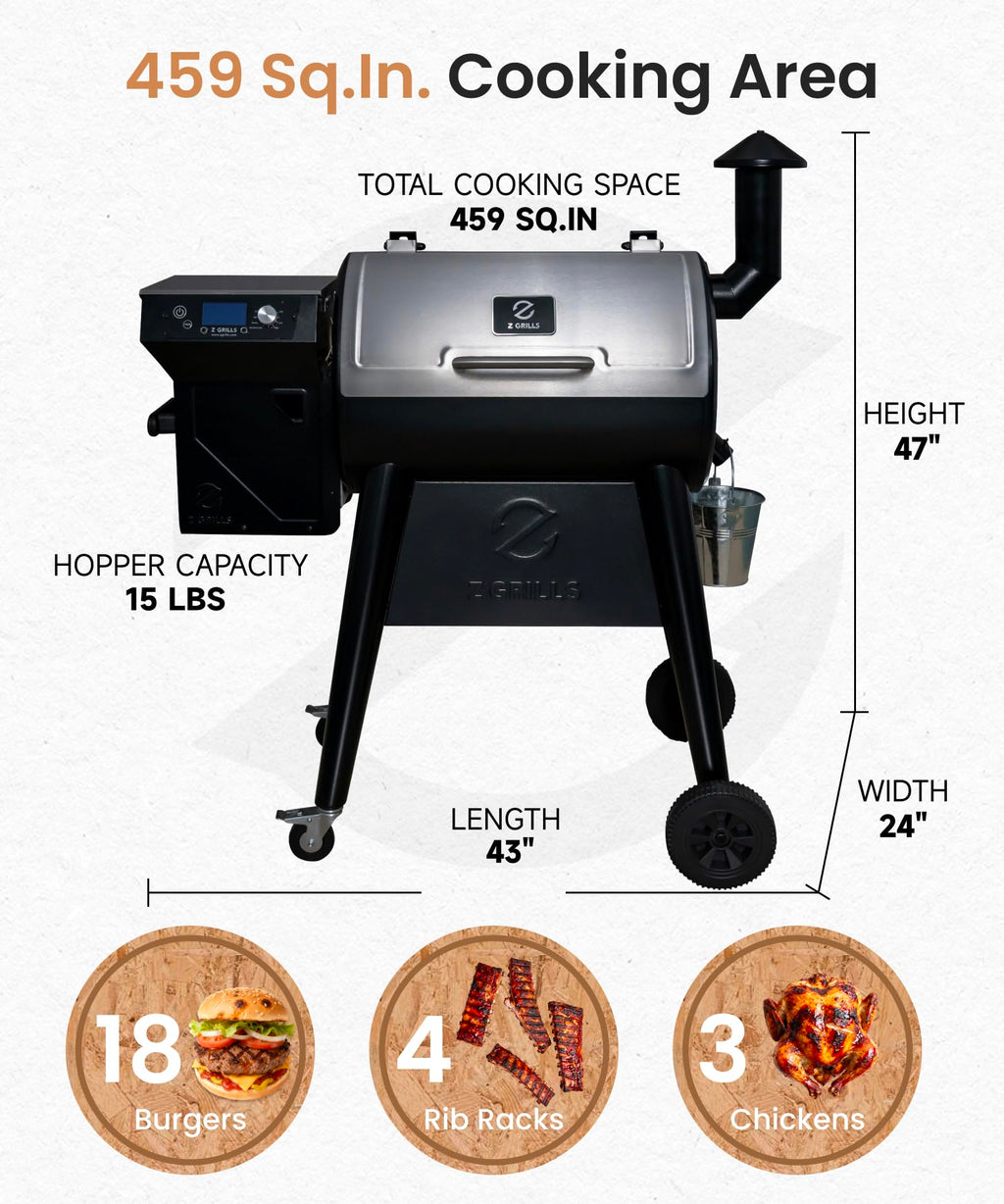 Z GRILLS ZPG-200APro Portable Tabletop Wood Pellet Grill and Smoker, Digital Control, 8 in 1 BBQ Grill for Outdoor Kitchen, Backyard, 202 Sq Inches of Cooking (Black)
