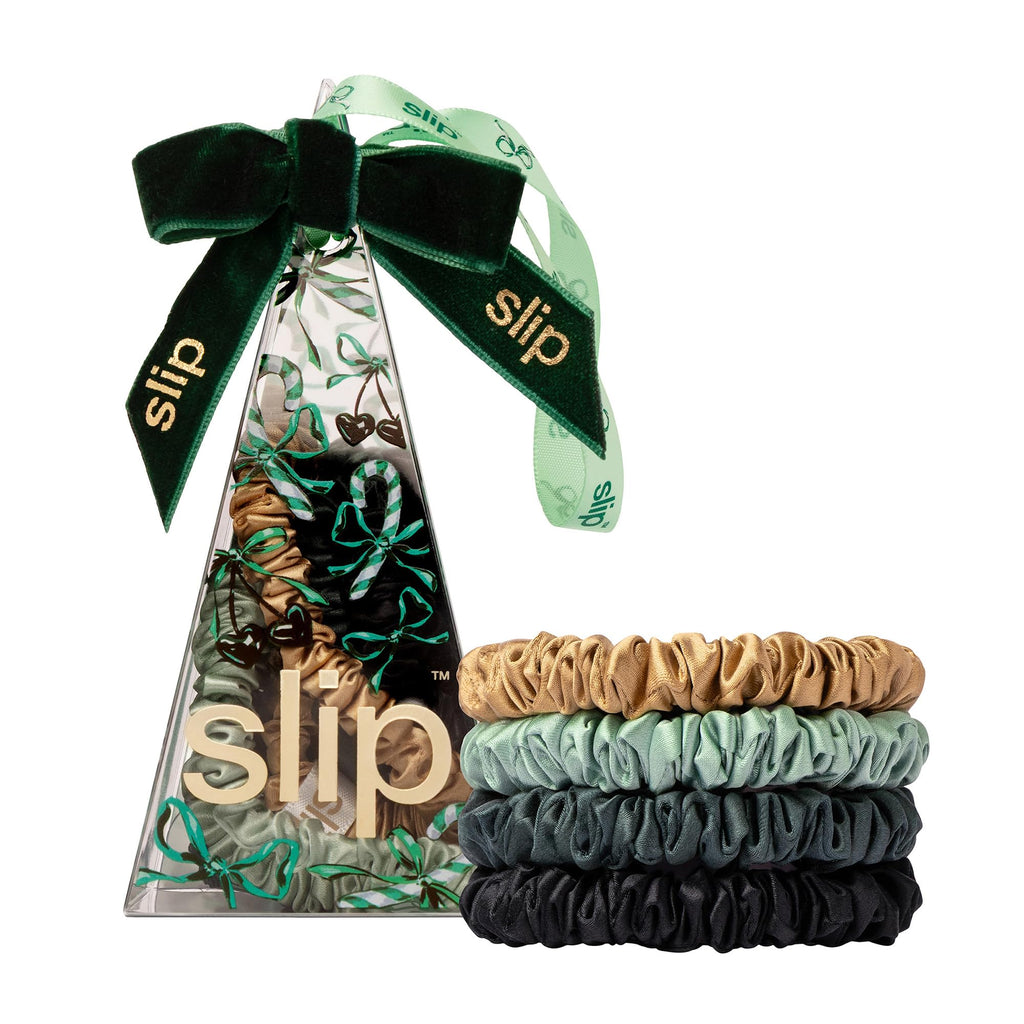 Slip Silk Hair Ties — Skinny Silk Auburn Scrunchies, No Damage, No Crease, Anti-Breakage |100% Mulberry Silk | All Hair Types | Made with Proprietary Slipsilk™ | Set of 4