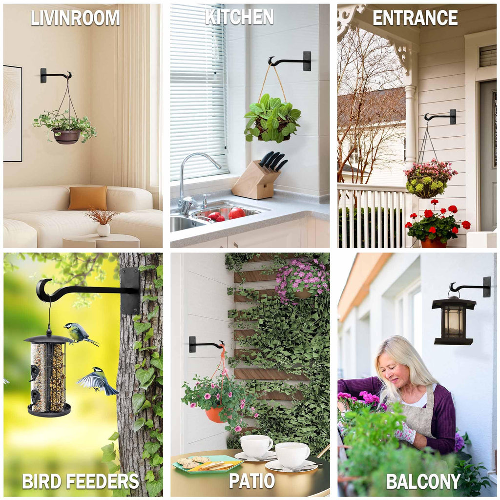 Qiang Ni Heavy-Duty Plant Hanger - 16 Inch 80lbs Metal Wall Mount Plant Bracket for Indoor Outdoor Hanging Bird Feeders, Flower Baskets, Lanterns