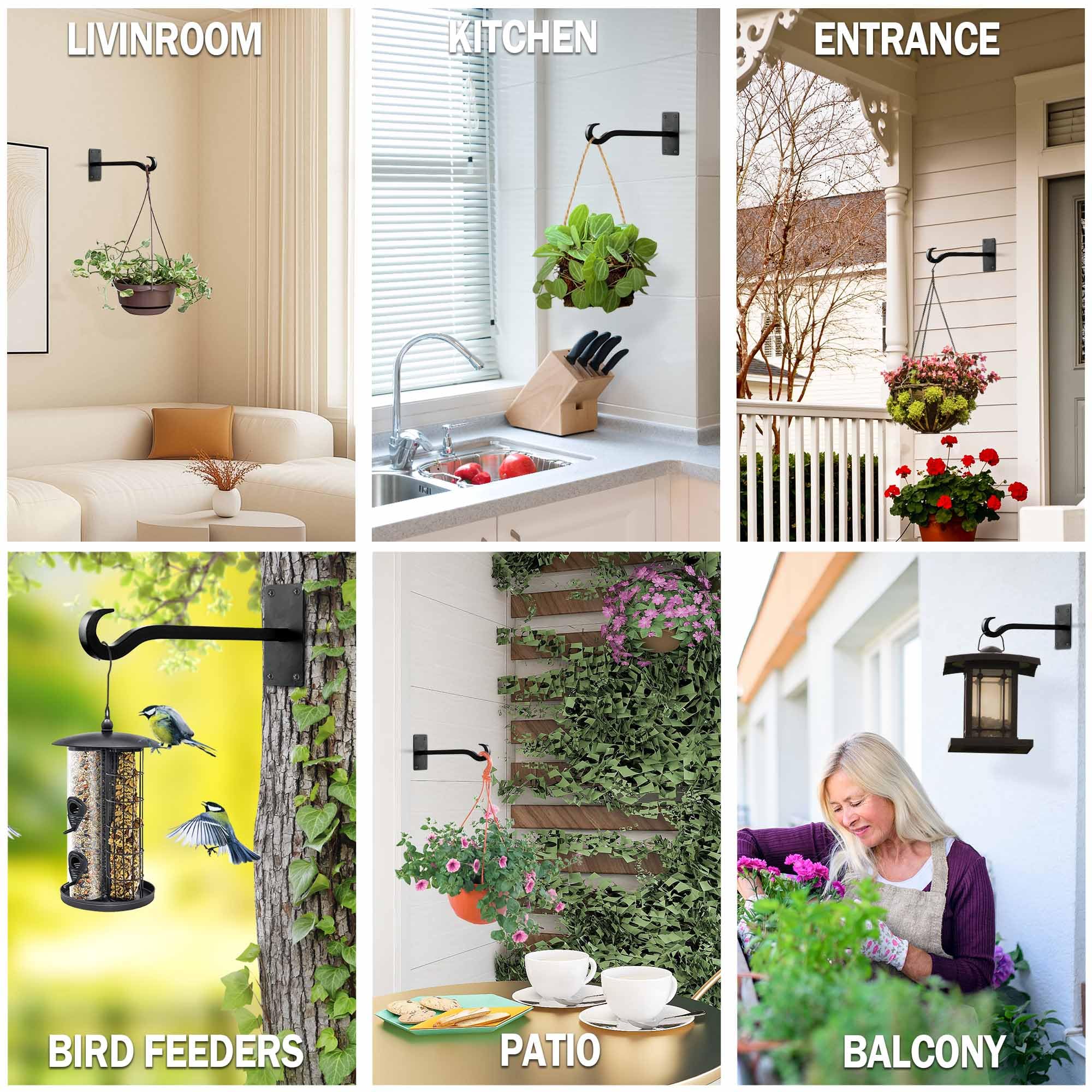 Qiang Ni Heavy-Duty Plant Hanger - 16 Inch 80lbs Metal Wall Mount Plant Bracket for Indoor Outdoor Hanging Bird Feeders, Flower Baskets, Lanterns