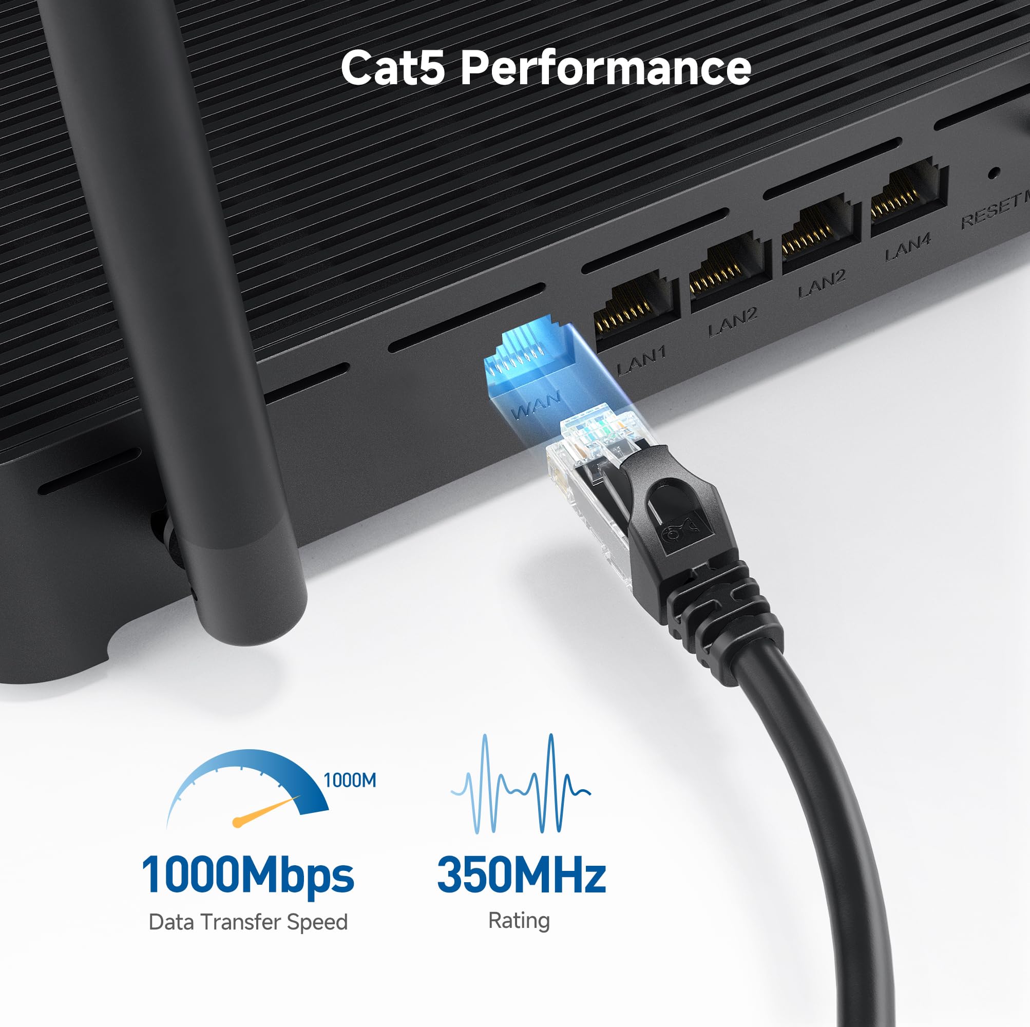 Cable Matters 1Gbps 8-Pack Snagless Short Cat 5e Ethernet Cable - 1ft, Gigabit Cat5e Cable, Cat5e Ethernet Cord, Black