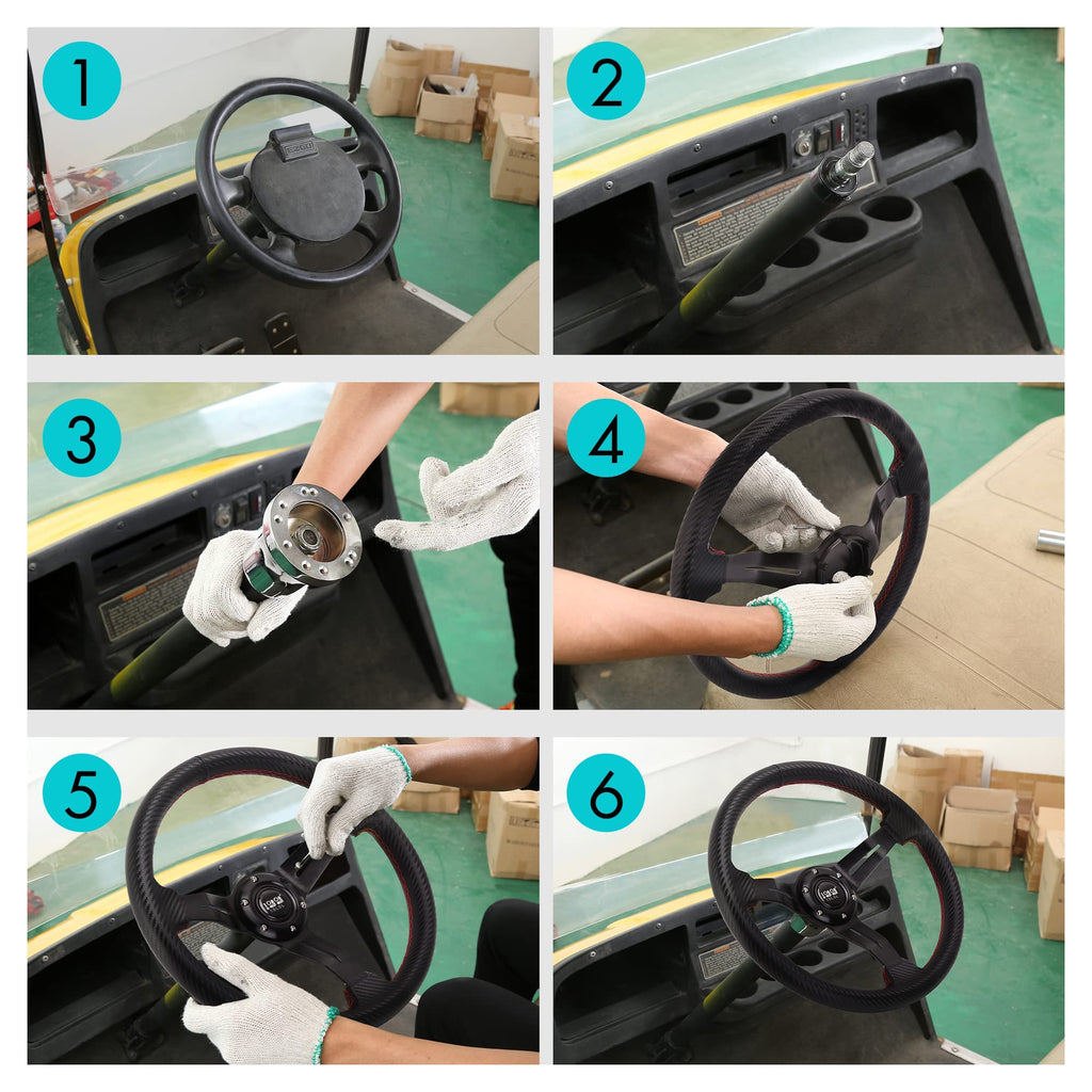 10L0L Golf Cart Steering Wheel, 13' Universal Fit for EZGO TXT/RXV, Club Car DS/Precedent, Yamaha G2-G29 (Carbon Black)