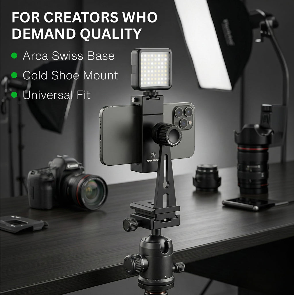 KobraTech Metal Phone Tripod Mount - UniMount 360 Pro Heavy Duty Phone Tripod Mount with Wireless Remote Shutter