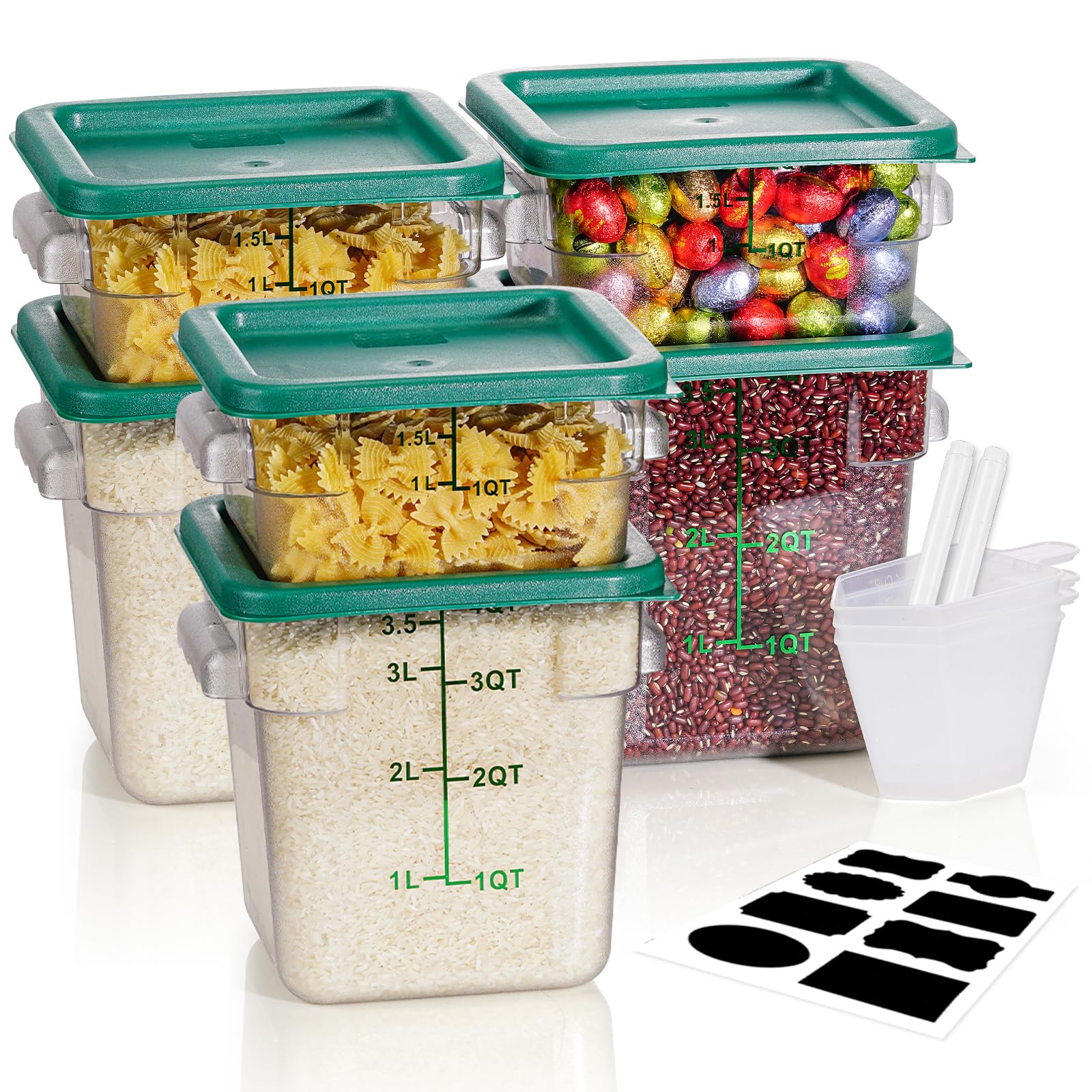 4QT NSF Food Storage Containers: 8 PCS [Food Grade][Hot&Cold Resistant] Commercial Clear Food Storage Containers with Lids for Restaurant Kitchen Proof Dough, Measuring Spoons Included(BPA FREE)