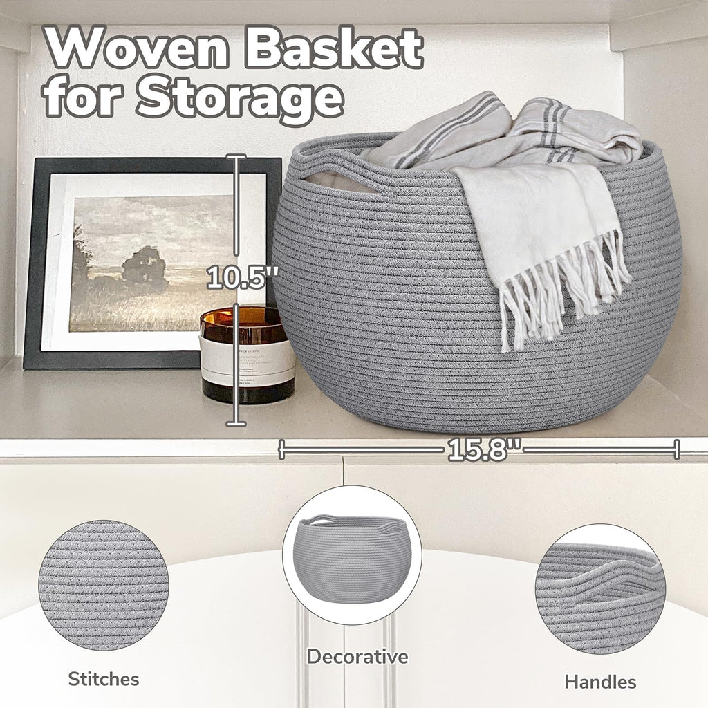 Goodpick Small Rope Storage Basket, Black Round Baskets for Socks, Dog Toys, Towels, Cute Baby Basket for Living Room, Bedroom, Nursery, Towel Baskets for Bathroom, 10 x 8.3 inches