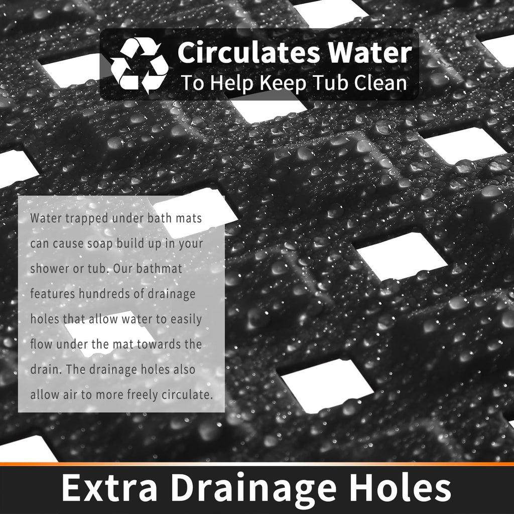 Yimobra Square Shower Mat Non Slip, Super Strong Suction Cups, 21"X21" Bath Tub Mat with Drain Holes, Machine Washable Fast Draining Bath Mats, Bathroom Essentials,Black