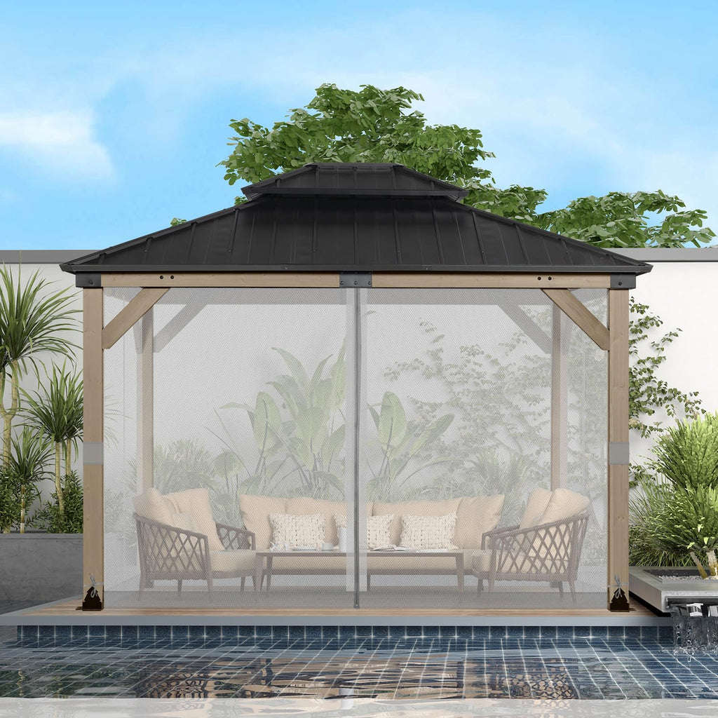 BPS 10' x 10' Gazebo Universal Mosquito Netting Screen Replacement, 4-Panel Mesh Screen Walls with Double Zippers for Outdoor Patio, Khaki (Mosquito Net Only)