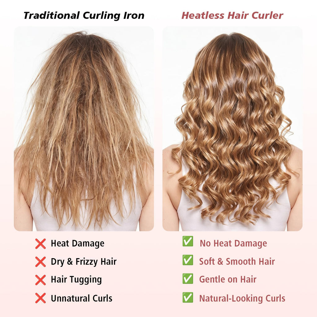 Gwabee Heatless Curls Overnight Hair Curler, 70" Soft Hair Curlers to Sleep In No Heat Curls Overnight, 9 PCS No Heat Curlers Set for Women - Blue