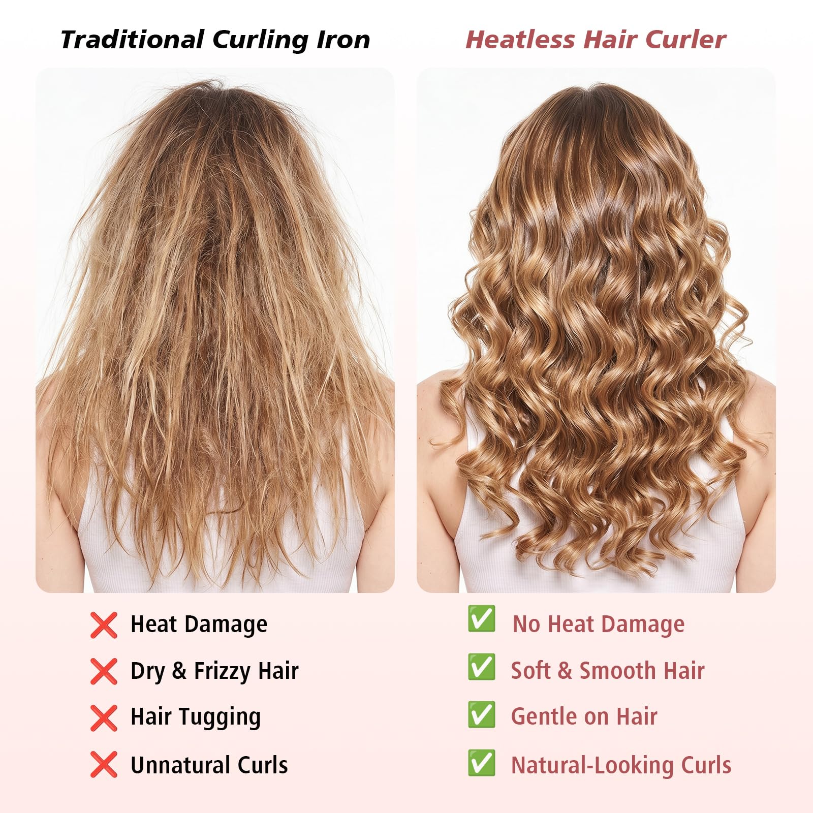 Gwabee Heatless Curls Overnight Hair Curler, 70" Soft Hair Curlers to Sleep In No Heat Curls Overnight, 9 PCS No Heat Curlers Set for Women - Blue