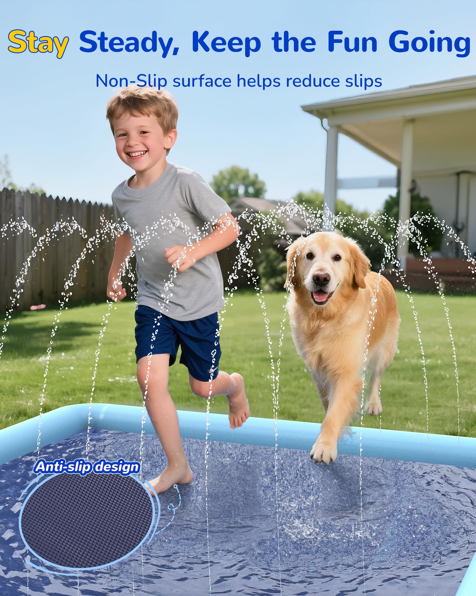 VISTOP 67" Non-Slip Splash Pad for Kids and Dogs, Thickened Sprinkler Pool for Toddlers, Outdoor Backyard Water Toys, Fun Fountain Play Mat for Babies, Children & Pets Blue
