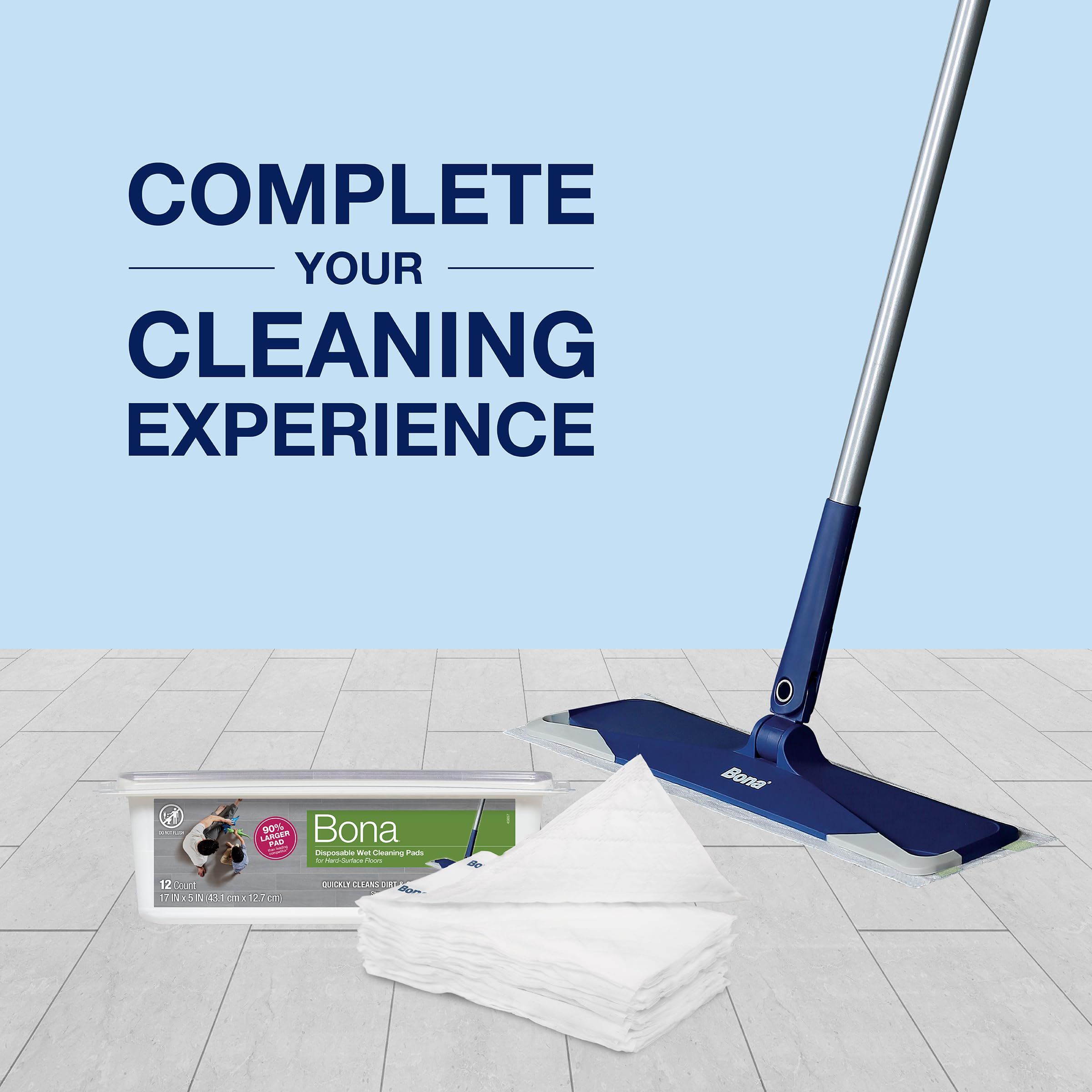 Bona® Disposable Wet Cleaning Pads for Hard-Surface Floors, Lemon Mint Scent 12 Count (Pack of 1)