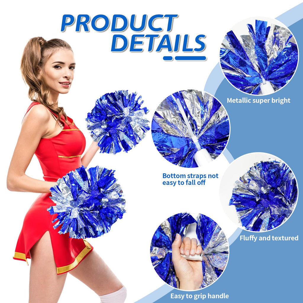 4Pcs Metallic Cheerleading Pom Poms, Creatiee 2 Pair Cheerleader Cheering Squad Pompoms for School Sports Dance Games Team Spirit Cheer