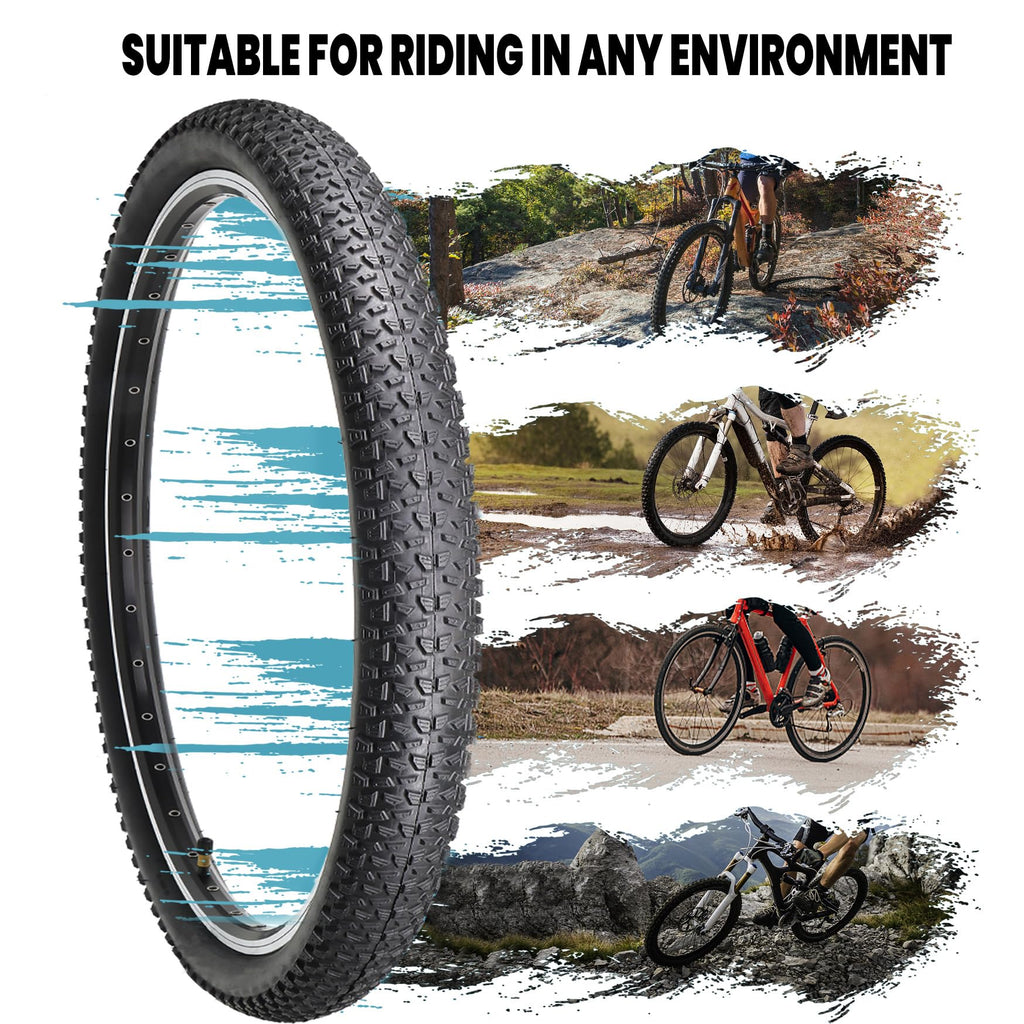 Hycline 2-Pack Mountain Bike Tires Set: 20/24/26/27.5-inch Folding Replacement High-Performance Wear-Resistant Bicycle Tires and Pair Inner Tubes with Tire Levers for MTB Off-Road Bike