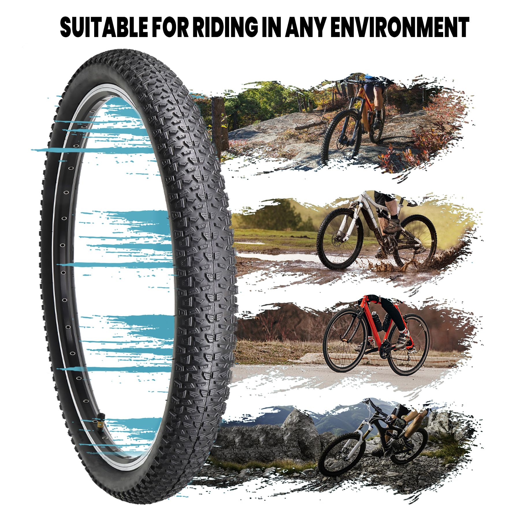 Hycline 2-Pack Mountain Bike Tires Set: 20/24/26/27.5-inch Folding Replacement High-Performance Wear-Resistant Bicycle Tires and Pair Inner Tubes with Tire Levers for MTB Off-Road Bike