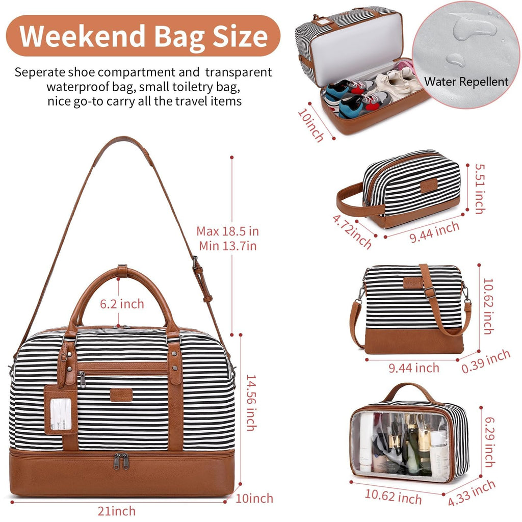 Wogarl 4PCS Weekender Bags for Women Large Overnight Weekend Travel Duffel Carry on Shoulder with Shoe Compartment Canvas Toiletry Bag for Travel Business Gym