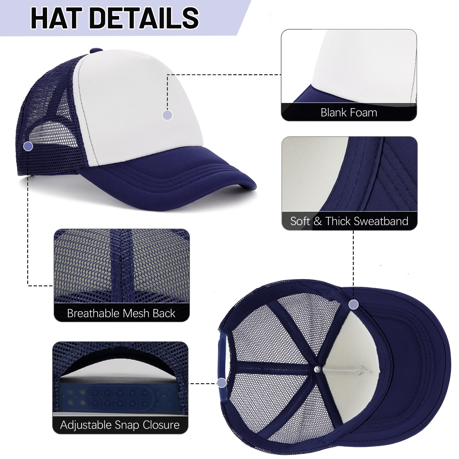 Ultrafun 10 Pack Trucker Hat Mesh Sublimation Blank Hats Adjustable Baseball Caps Hats for Men Women